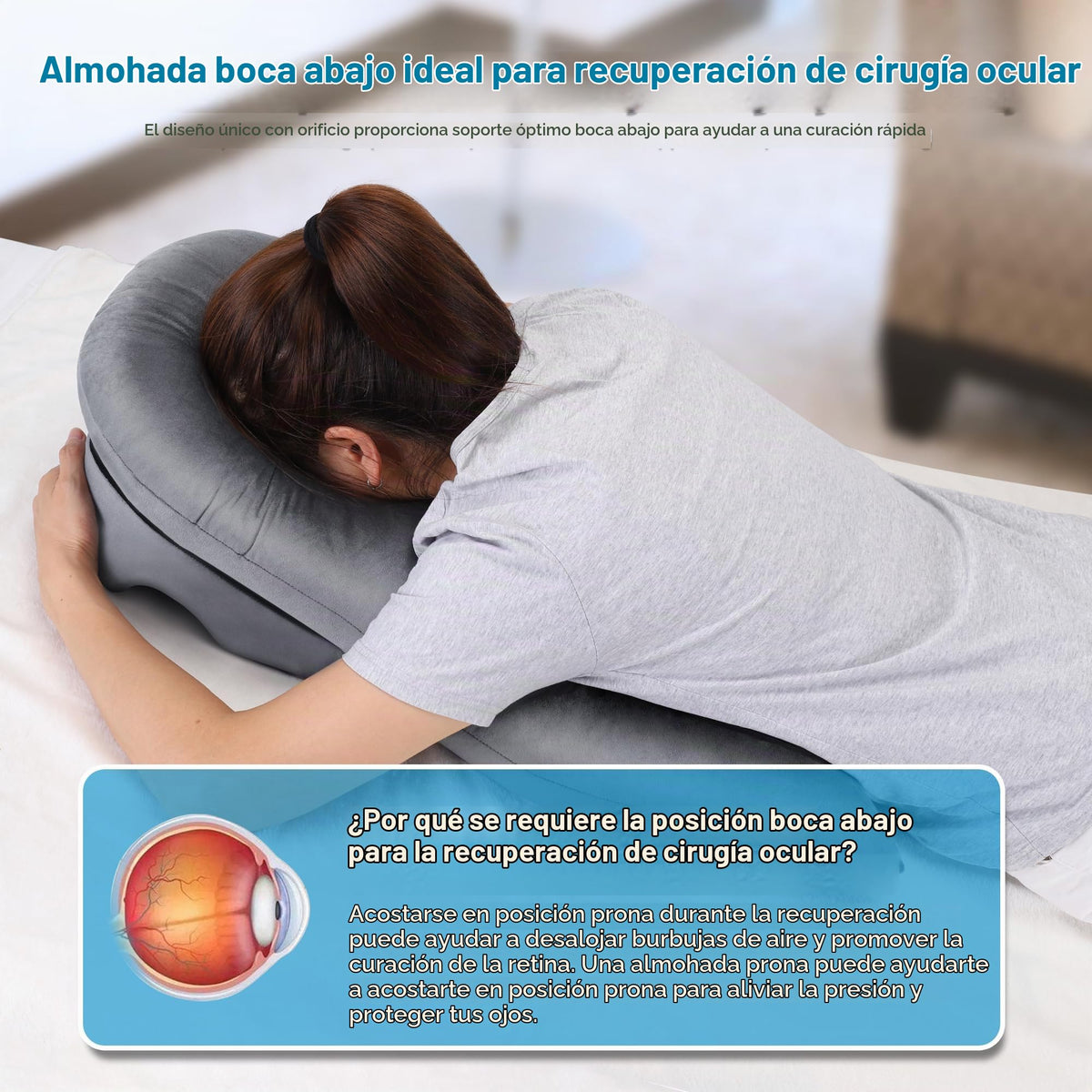 Almohada Morelexa Blanca Mejorada con 3 Rejillas de Ventilación para Cirugía Ocular o BBL