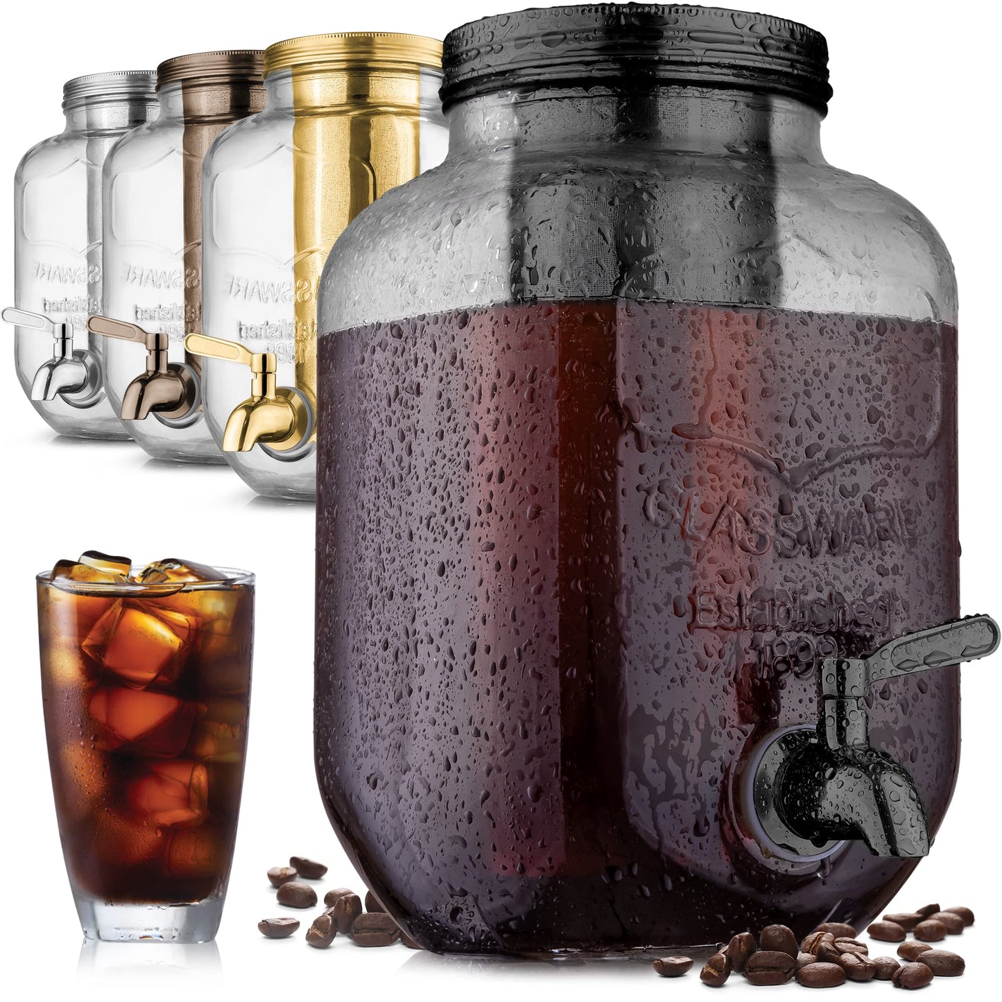 Cafetera de 1 galón con jarra de vidrio extragruesa y filtro de malla de acero inoxidable – Cafetera helada premium, jarra de cerveza fría e infusor de té – por Zulay Kitchen (negro)