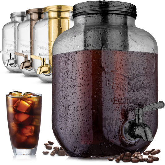 Cafetera de 1 galón con jarra de vidrio extragruesa y filtro de malla de acero inoxidable – Cafetera helada premium, jarra de cerveza fría e infusor de té – por Zulay Kitchen (negro)