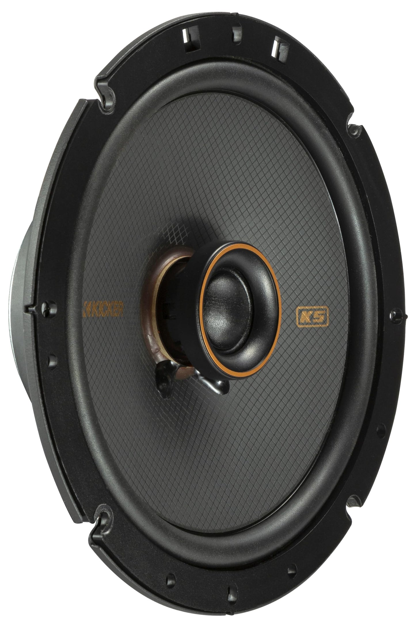 Sistema de altavoces coaxiales KICKER 51KSC6704, diseño de 2 vías, un (1) par, woofer/rango medio de polipropileno de 6.75 pulgadas (165 mm), tweeters de cúpula de seda de 3/4 pulgadas (20 mm), 100