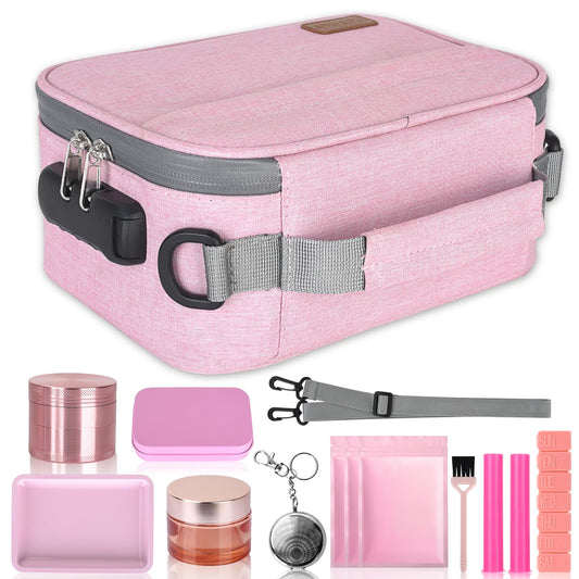 PODAHO Bolsa de viaje para cosméticos con 10 accesorios, caja de almacenamiento multiusos con cerradura de combinación, bolsa portátil para contenedores de alimentos, gran regalo para mujeres, (juego