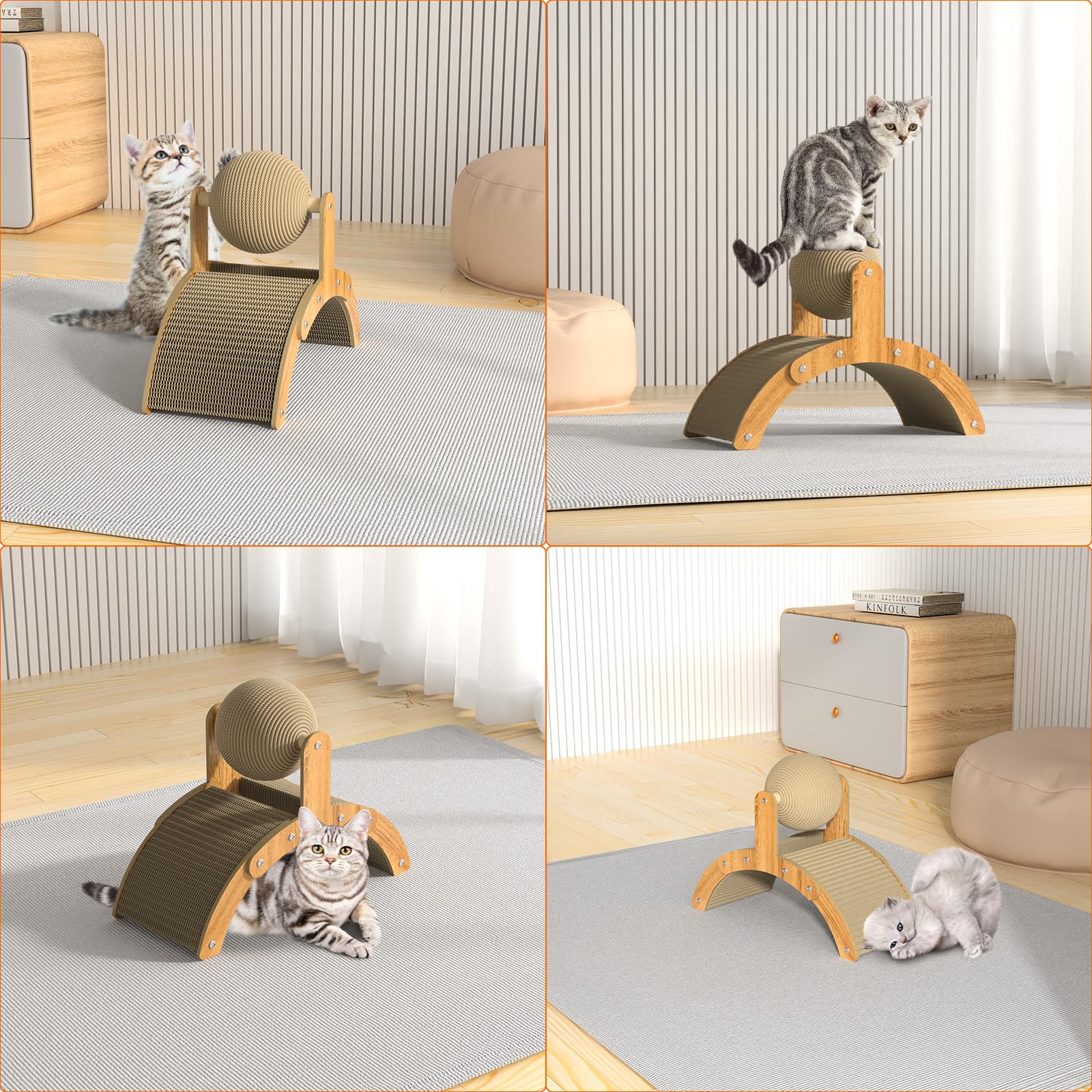 Rascador Kokila beige con Pelota de Sisal de 12cm para Gatos Pequeños y Conejos