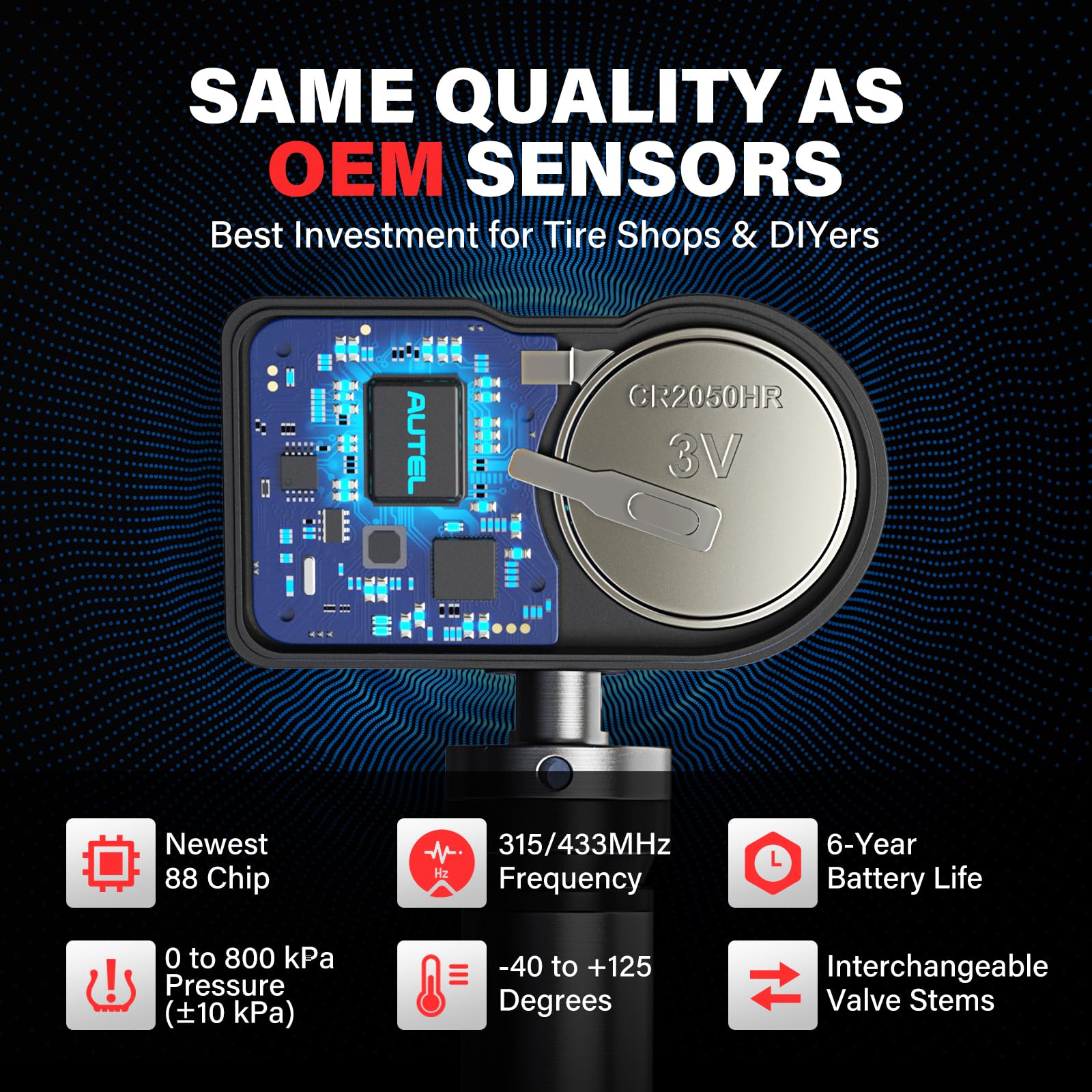 Autel TPMS Sensors Set de 4, sensor MX, sensor de presión de neumáticos MaxiTPMS 2 en 1 (315 MHz + 433 MHz) Sensores OE a presión programables por TS408S TS508 TS508WF TS608 ITS600 MP900TS MS906PRO-TS