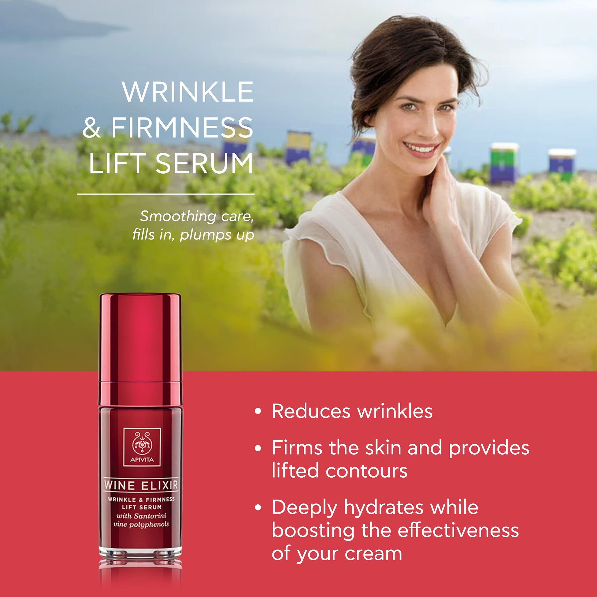 APIVITA Wine Elixir Wrinkle & Firmness Lift Serum 1.01 fl.oz. | Loción antienvejecimiento para reducir las arrugas y la piel firme