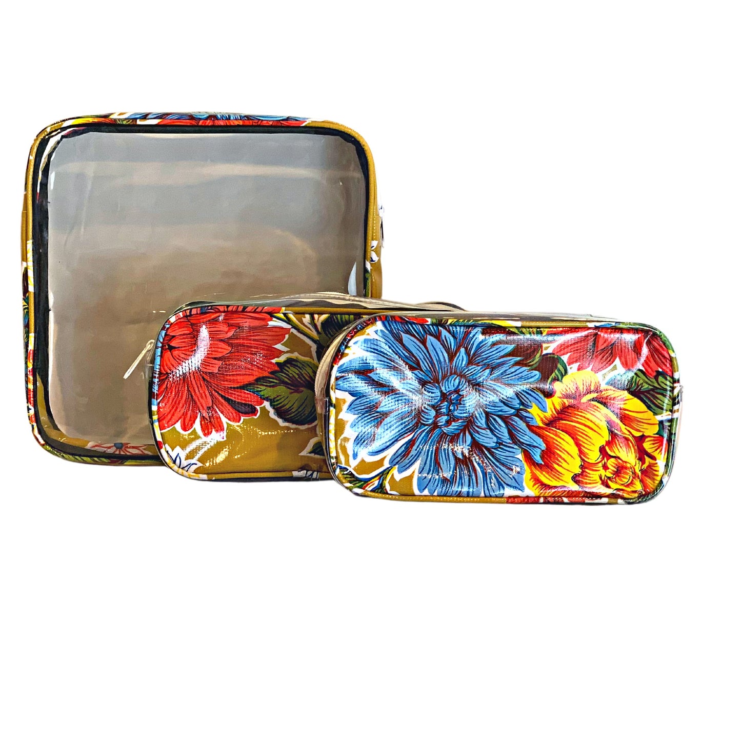 Alux - Bolsas de maquillaje de viaje de 3 piezas, impermeables, multicolores, bolsas de maquillaje grandes y medianas, para viajes y cosméticos, bolsa de maquillaje pequeña, Crysanthemums Gold