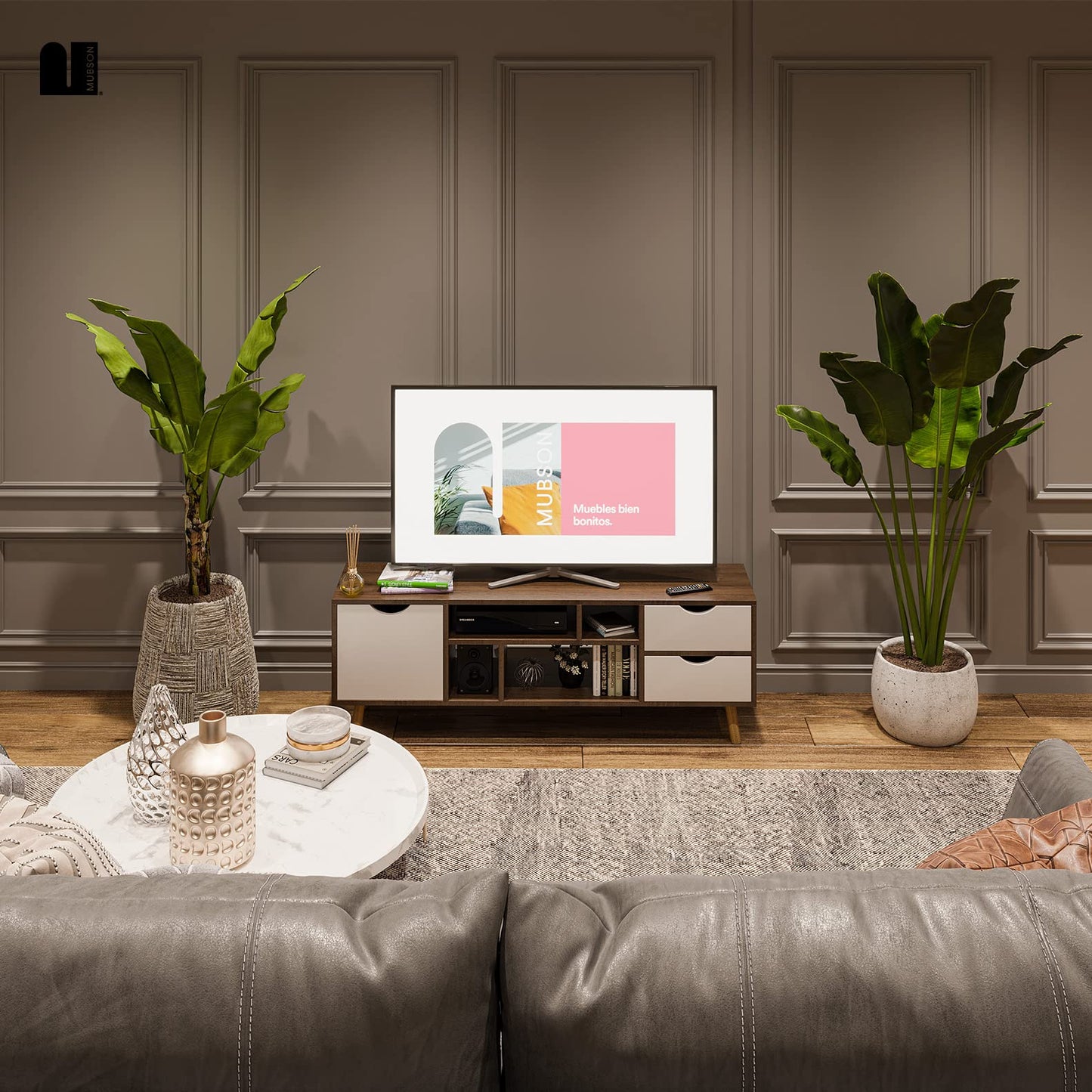 Centro de Entretenimiento MUBSON Café Compatible con Pantallas de Hasta 55 Pulgadas Con Cajoneras