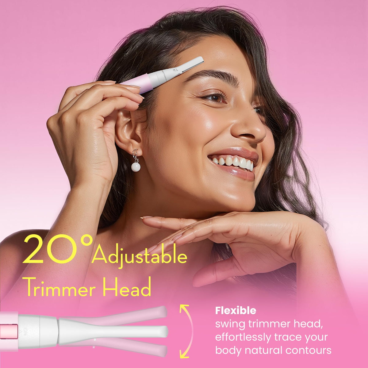 OLOV - Depilación facial delgada para mujer, cortadora de cejas sin dolor con cabeza pivotante, removedor de vello corporal eléctrico que funciona con pilas, con 2 cuchillas reemplazables para la cara
