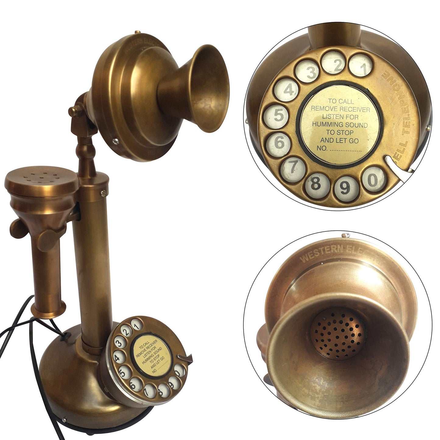 Candelabro de latón envejecido, réplica de teléfono electrónico con cable, esfera rotatoria, decoración del hogar, campana eléctrica occidental, teléfono