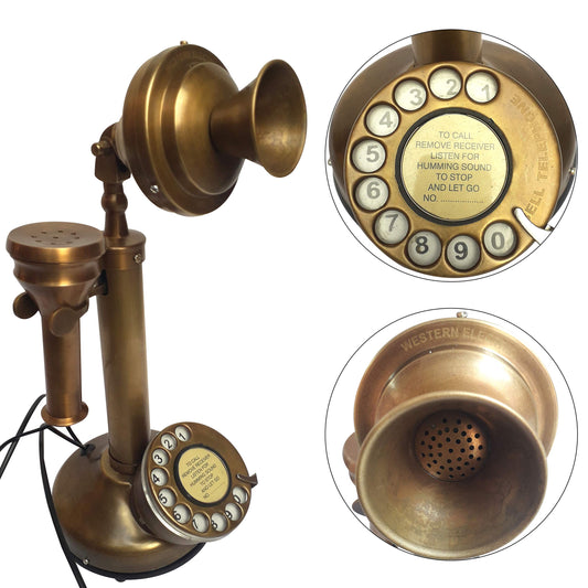 Candelabro de latón envejecido, réplica de teléfono electrónico con cable, esfera rotatoria, decoración del hogar, campana eléctrica occidental, teléfono