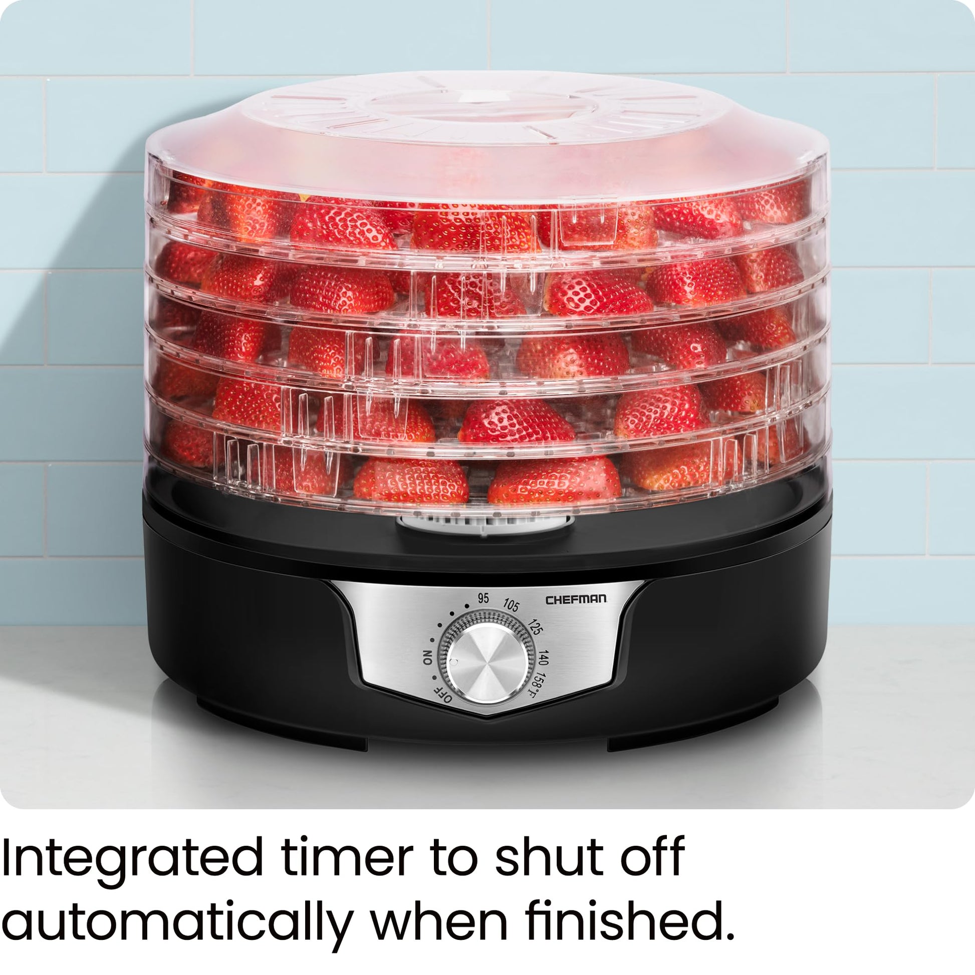 Chefman - Deshidratador de alimentos 5 bandejas transparentes de 11.4 pulgadas, control de temperatura ajustable, crea bocadillos secos para la familia, prepara frutas, verduras, carnes y hierbas