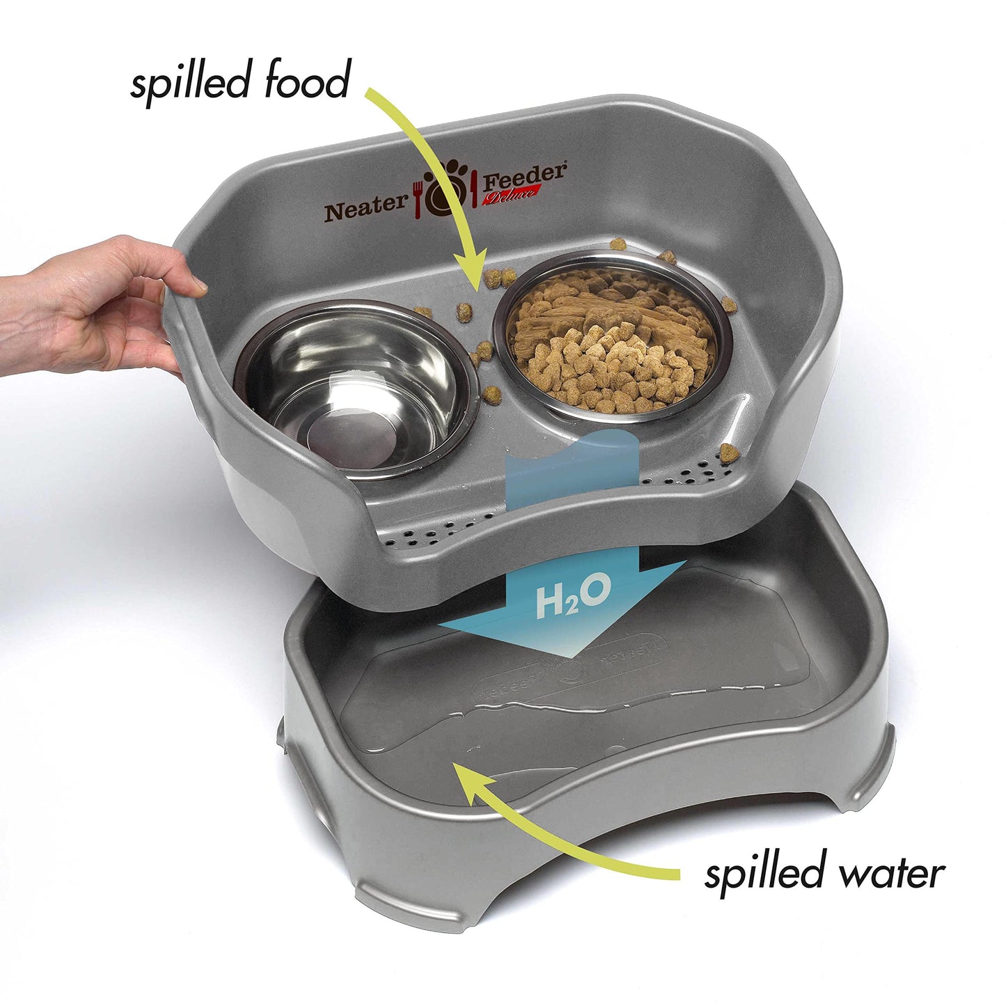 Comedero Neater Feeder Deluxe Gris Gunmetal con Tazón de Alimentación Lenta para Perro Mediano