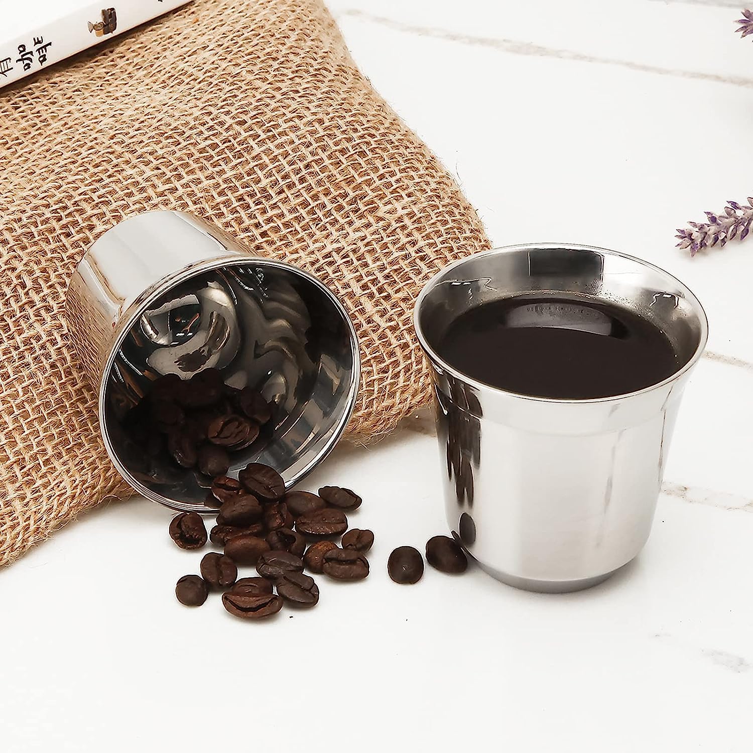Easyworkz Juego de tazas de espresso de acero inoxidable con aislamiento de doble pared, 150 ml