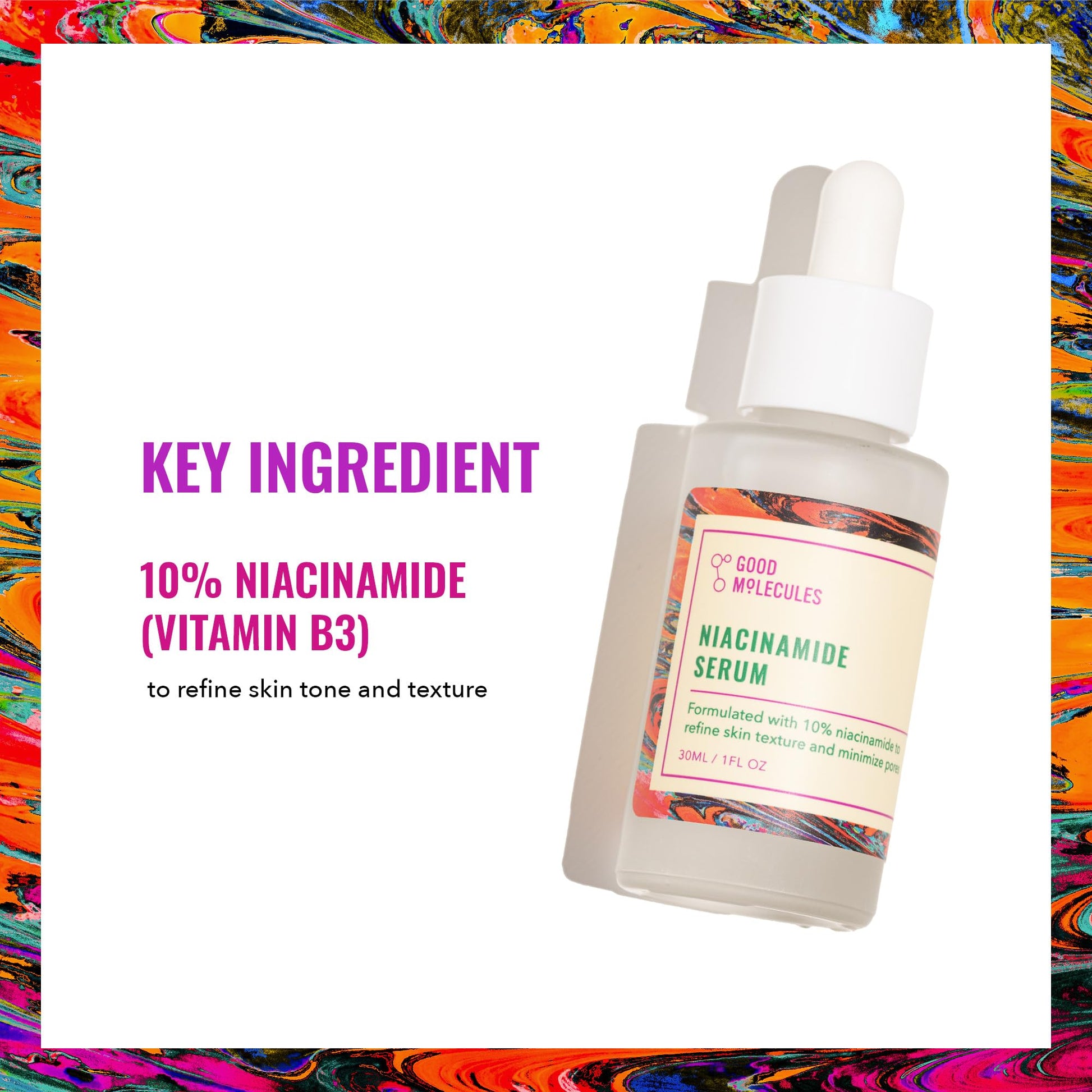 Good Molecules Niacinamide Serum 30ml - 10% Niamcinamide Balancing B3 Facial Serum for Acne, Enlarged Pores, Tone, Texture, Brightening, and Hydrating - Vegan, Cruelty Free and pH 7.1