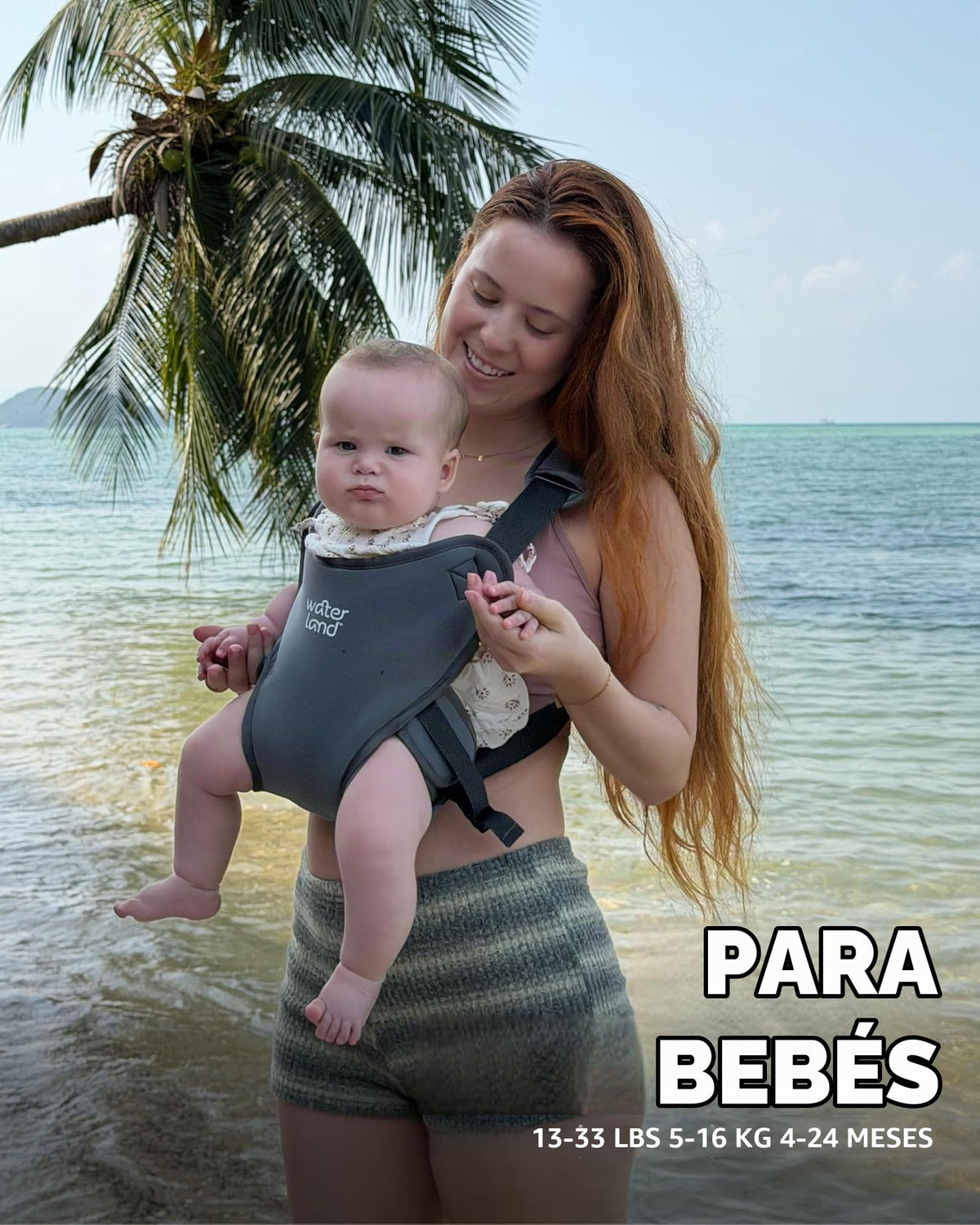 WaterLand - Portabebés innovador que puedes usar tanto en agua como en tierra, soporte impermeable para pecho infantil con correas ajustables, arnés ligero para piscina y playa (gris)