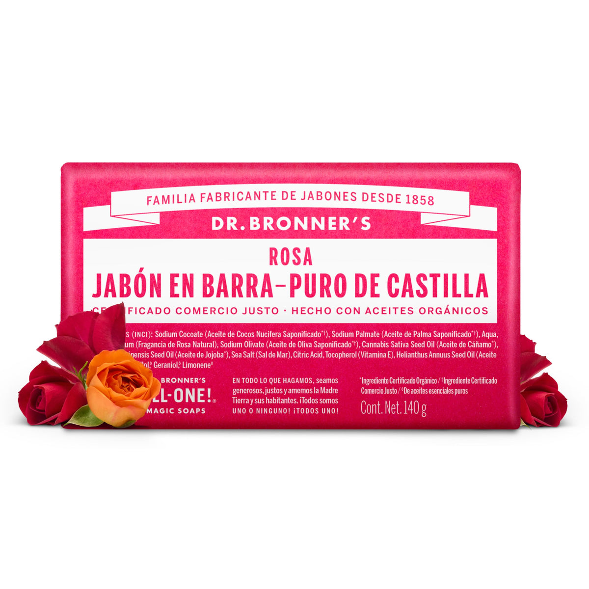 Dr. Bronner's | Jabón de castilla orgánico en barra, fórmula concentrada, fragancia floral y suavidad natural, con aceite esencial de Rosas, aroma Rosas (2 pack)