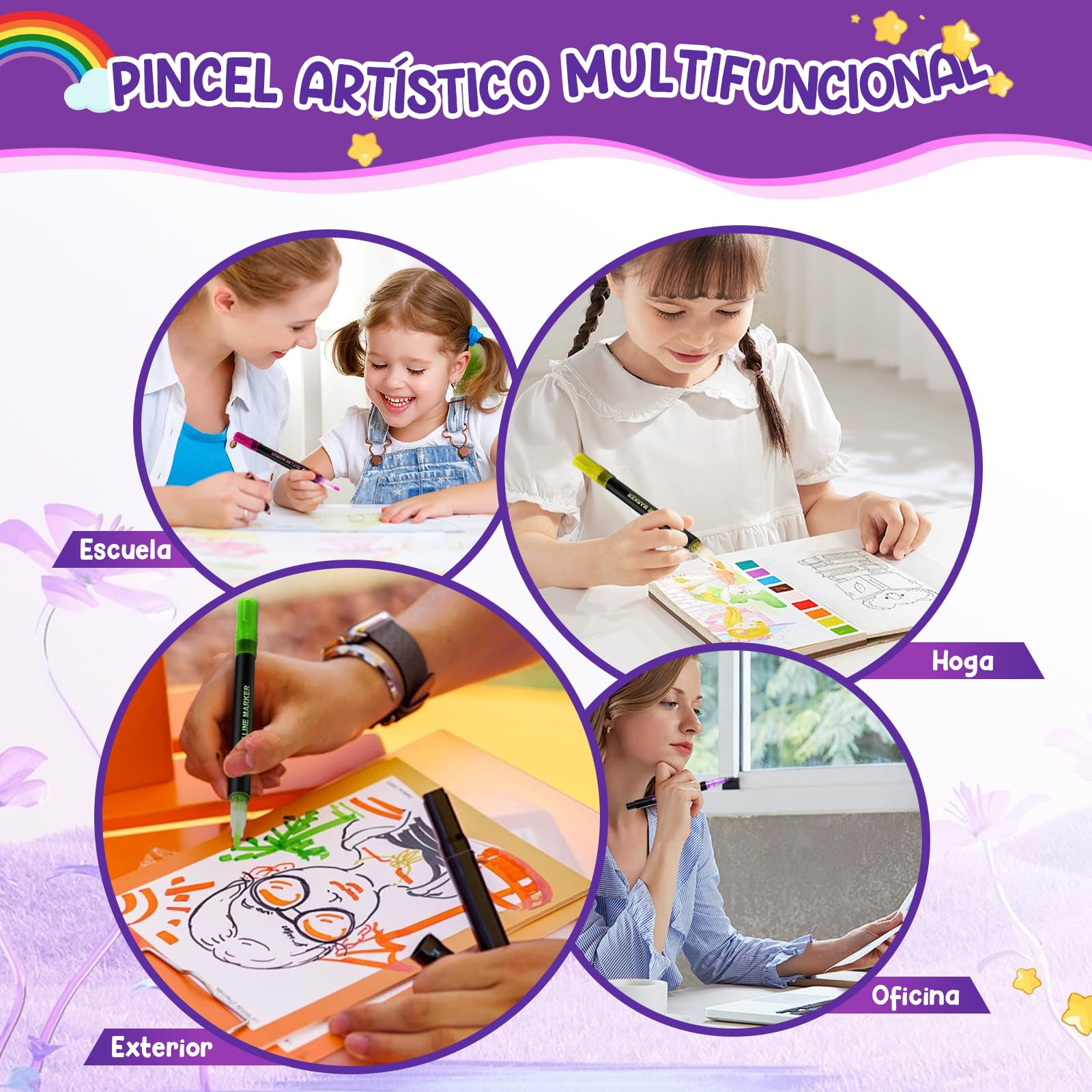 24 Colores Marcadores Acrílicos con Purpurina, Juego de Plumones de Acrilico de Contorno con Eefecto Garabato, para Tarjetas de Bricolaje, Arte de Piedras, Albumes de Recortes y más
