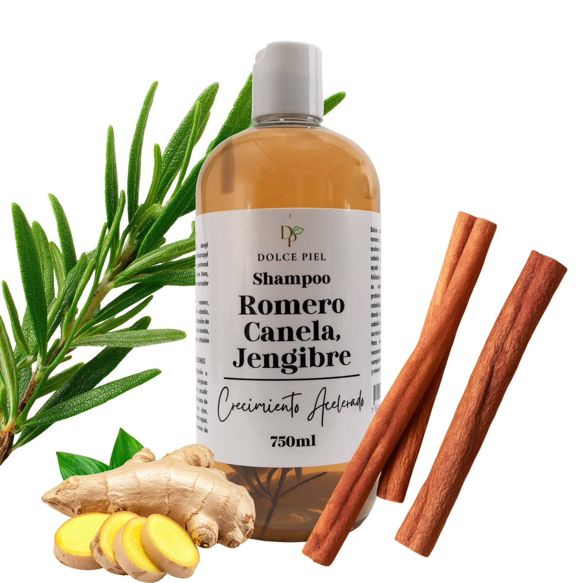 Champú Crecimiento Acelerado Romero Canela Jengibre Anticaída Cabello Sano Largo Fuerte 750 ml