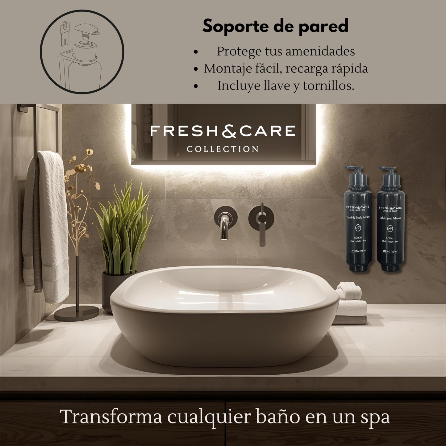 FRESH & CARE COLLECTION | Kit de Amenidades Hoteleras – Velvet Rose & Amber – Set de Jabón y Crema para Hoteles, Airbnb y Spa. 355ml