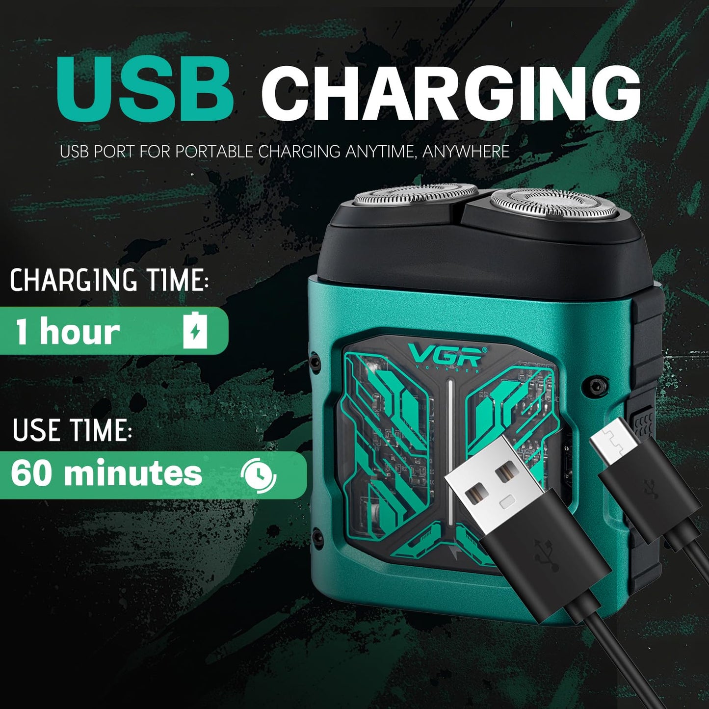 VGR 344 Mini afeitadora eléctrica para hombres, afeitadora eléctrica para hombres con cabezales magnéticos de doble rotación para una fácil limpieza, afeitadora compacta de viaje para cara con IPx6