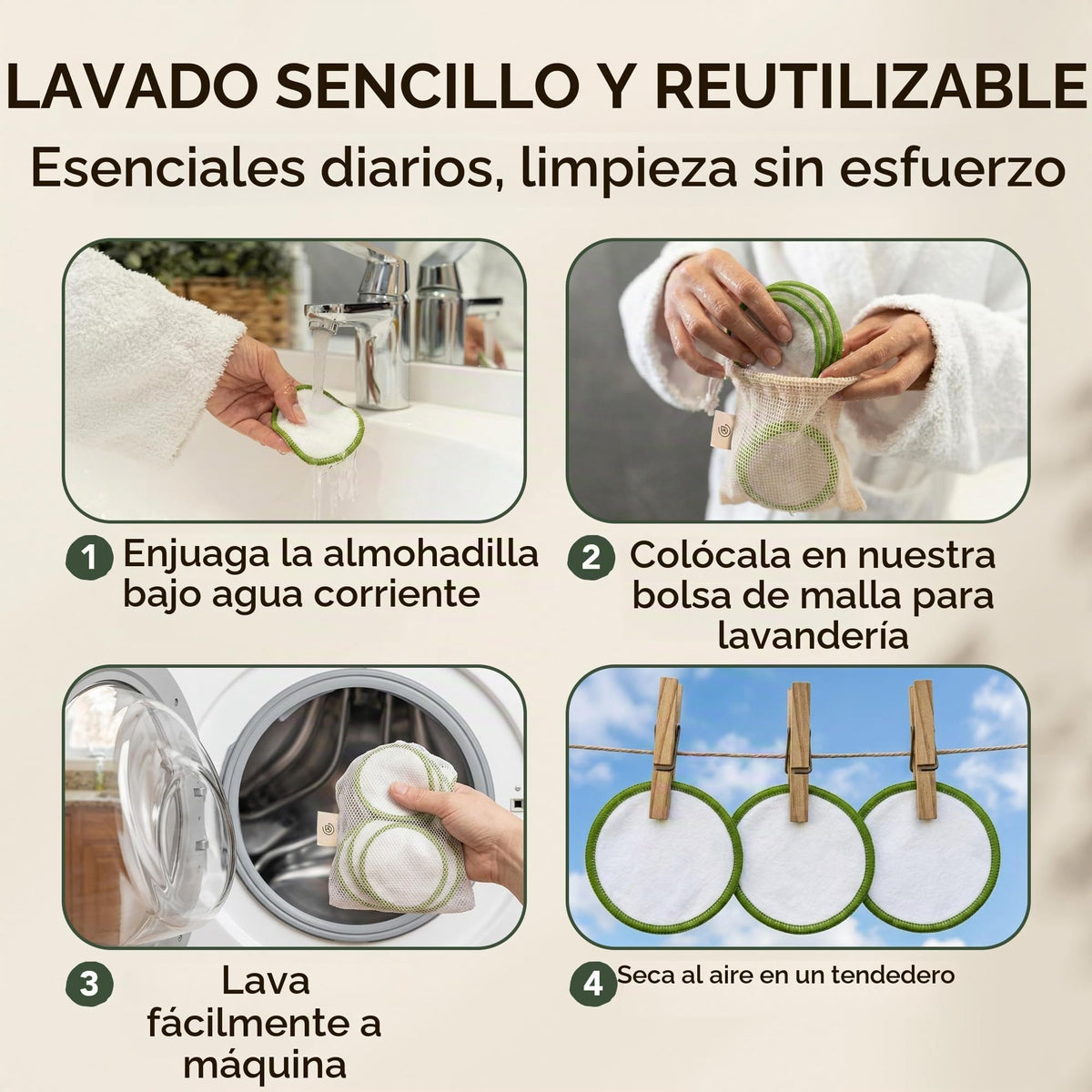 Almohadillas Removedoras Reutilizables Greenzla Naturales y Orgánicas para Todo Tipo de Pieles