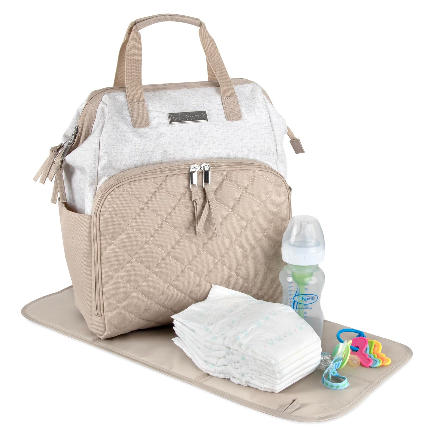 Baby Essentials - Mochila de pañales con marco principal súper enfriadora con cambiador, correas para carriola, compartimento aislado para botellas