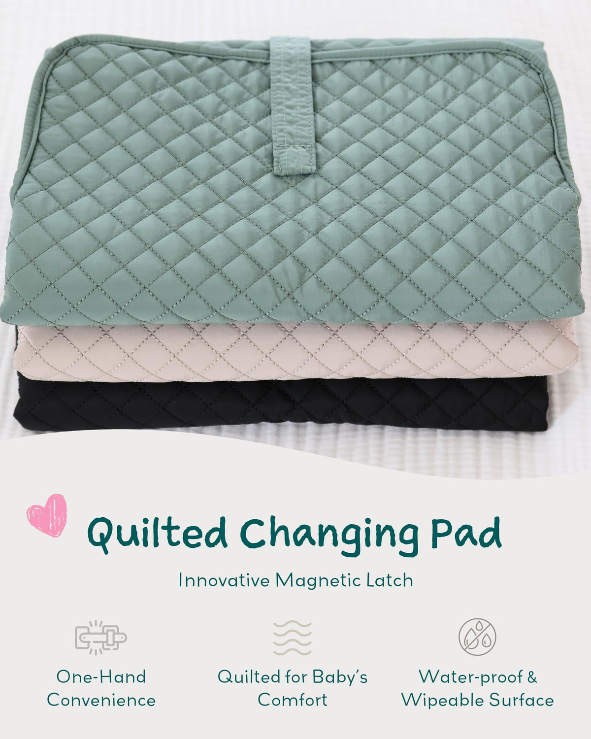 Lily Miles - Cambiador portátil para bebé, cambiador de pañales con cierres magnéticos, almohadilla de viaje para bolsa de pañales, esencial para bebé, tapete lavable e impermeable (verde sauce