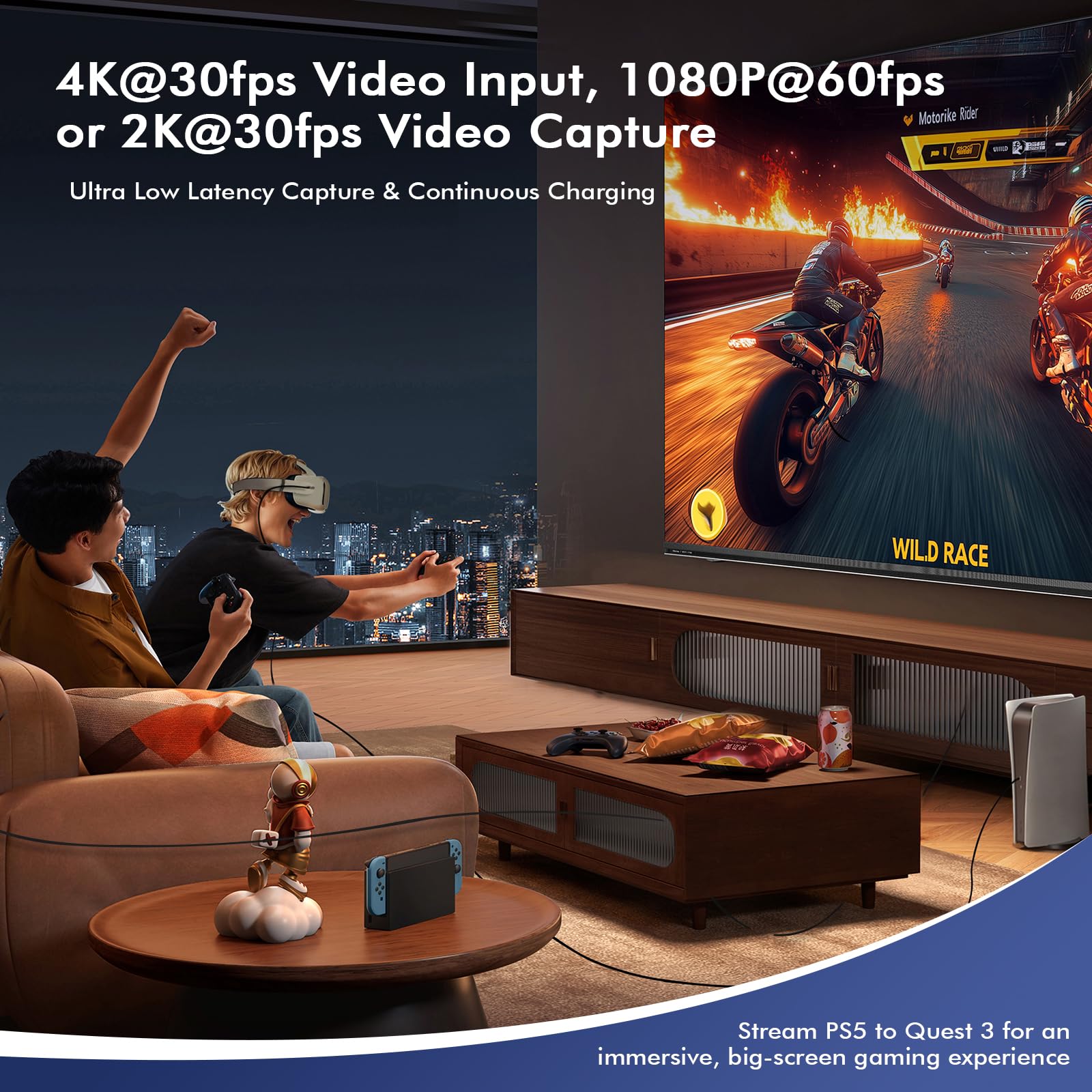 Guermok Tarjeta de Captura de Video USB 3.0 con Carga rápida PD 100W, 1080P@60FPS HDMI a USB-A/C, con Adaptador Tipo C, para Streaming en Oculus/Quest 3 / iPad/MacOS/Switch / PS4 y PS5, Plateado