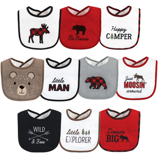 Hudson Baby Baberos unisex de rizo de algodón para bebé con relleno de fibra, oso de alce para niño, talla única