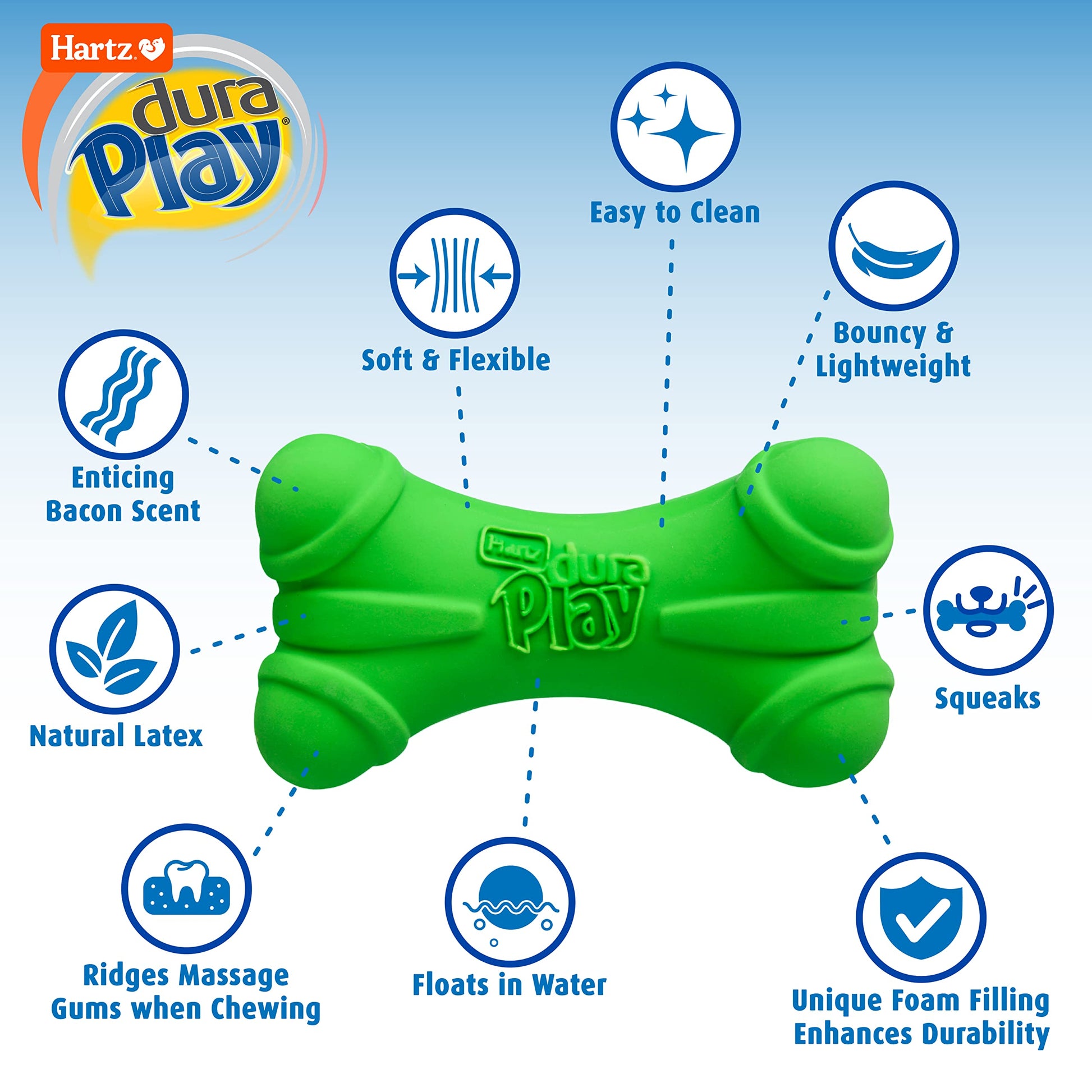 Hartz DuraPlay Bone Squeaky - Juguete de látex para Perro, Hueso Mediano, Paquete de 3