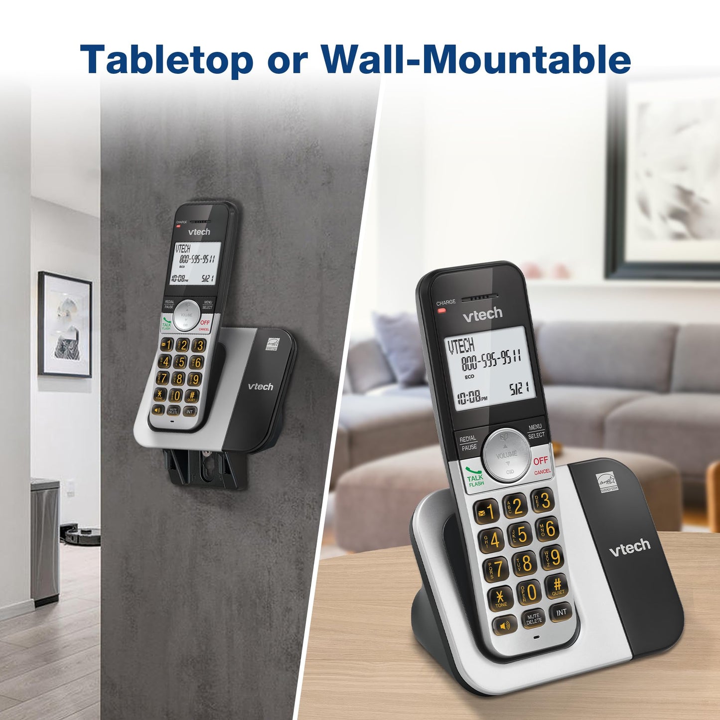 VTech - Teléfono inalámbrico con visualización Grande y Botones Grandes, DECT 6.0 con identificador de Llamadas/Llamada en Espera, Altavoz dúplex Completo, Modo Eco, último remarcado de 10 números,