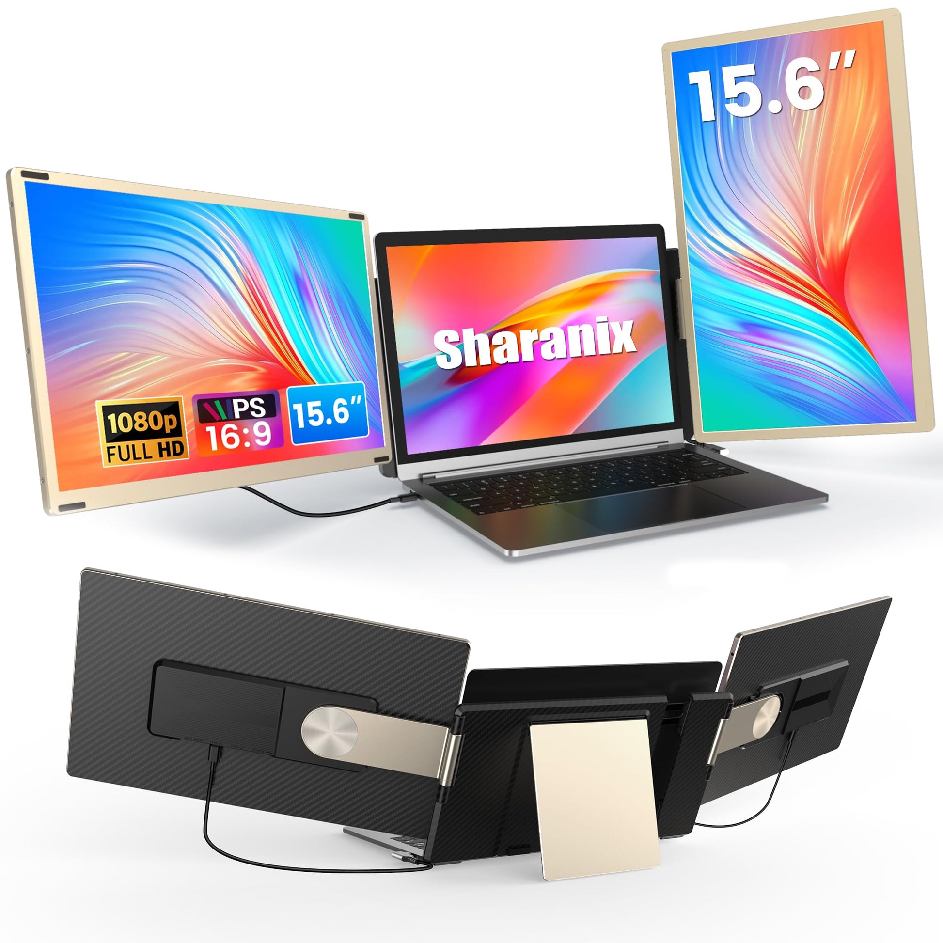 Extensor de Visualización Sharanix 15.6 Pulgadas IPS FHD 1080P Desmontable para Portátil 17.3 Pulgadas
