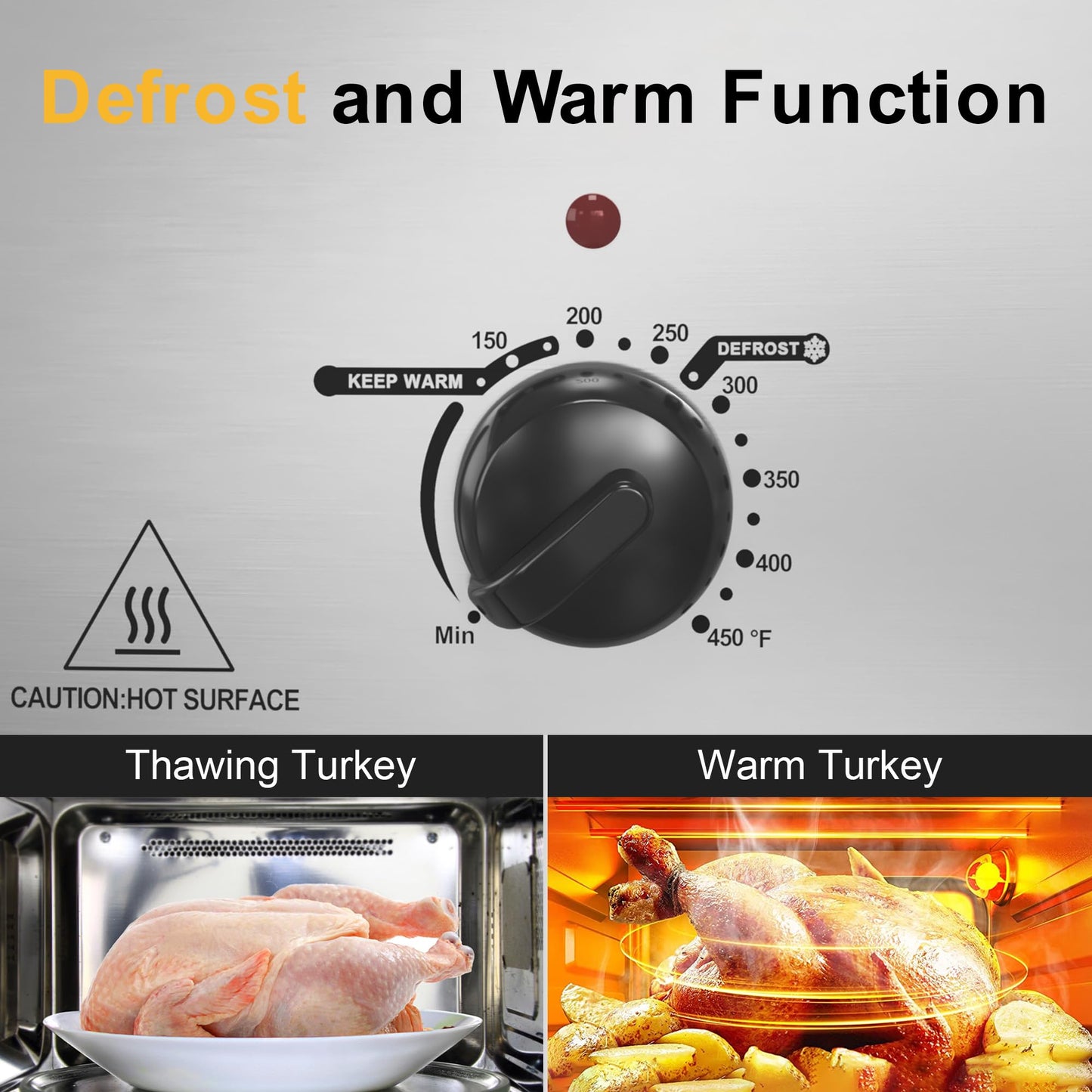 Horno tostador eléctrico de 22 cuartos de galón, tostador de pavo con diseño de tapa autohilado, gran horno eléctrico de acero inoxidable para pavos de hasta 26 libras