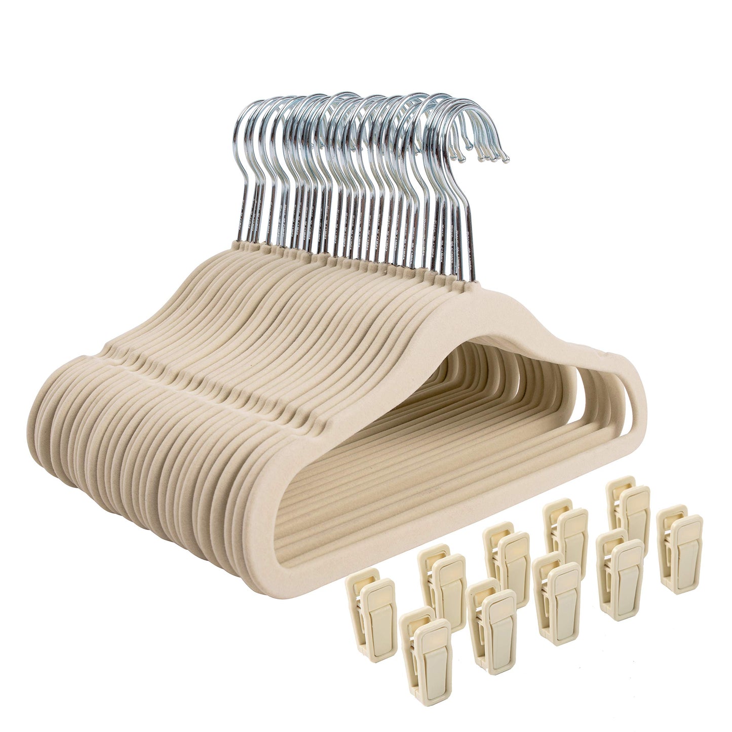 Finnhomy - percha de ropa de ropa antideslizante para bebés y niños, paquete de 30 perchas de terciopelo con 10 clips para dedos, color beige