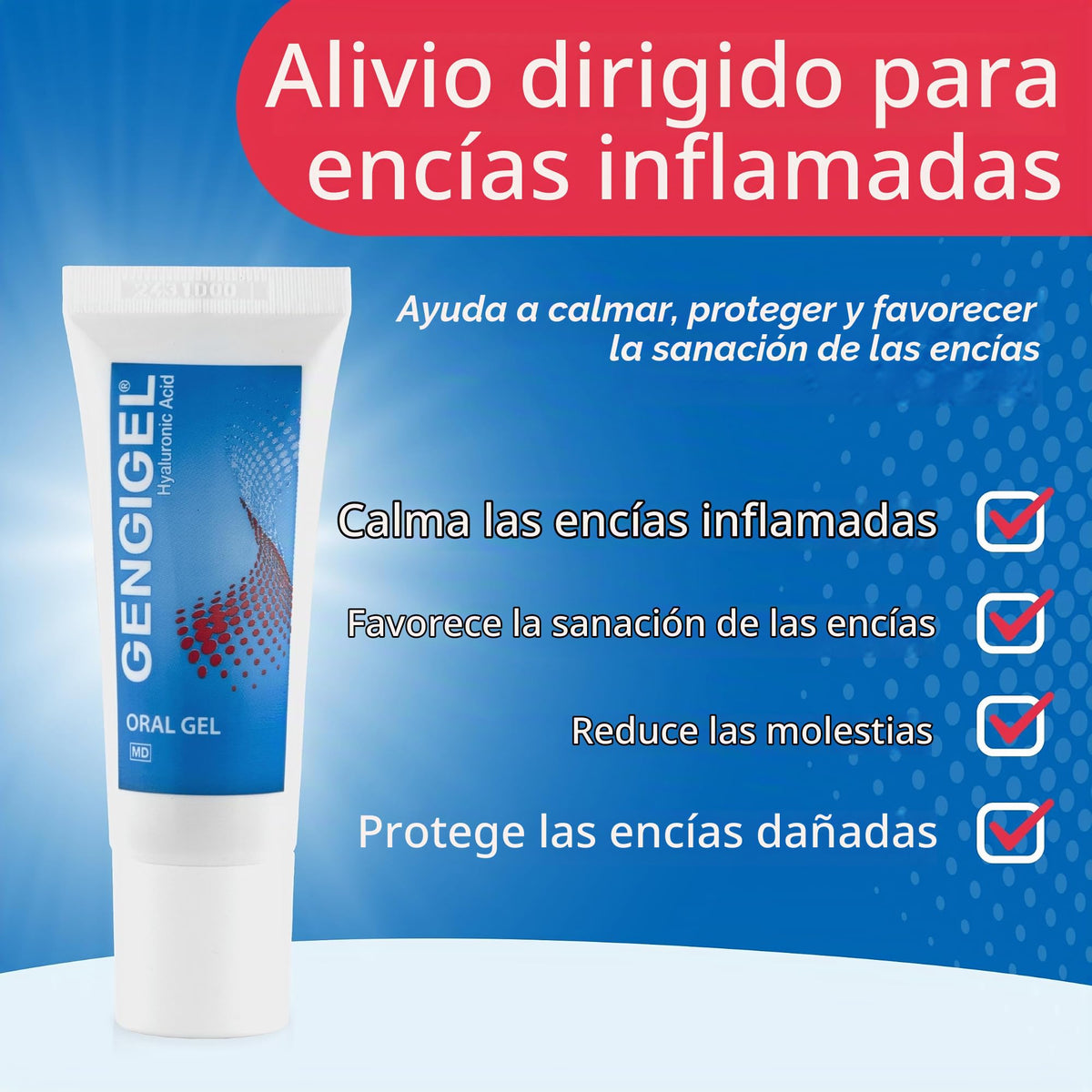 Gel Oral Gengigel Ácido Hialurónico 20ml, Alivia Molestias en Boca y Encías, Sin Parabenos ni SLS, Vegano y Kosher