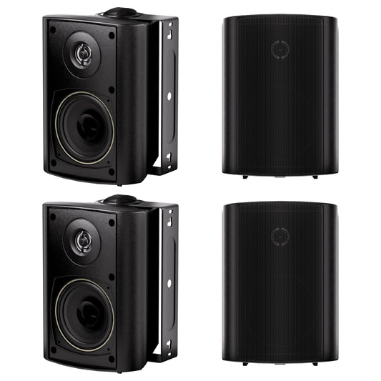 Herdio Altavoces impermeables 4 pulgadas con cable para todo tipo de clima, sistema de montaje en pared con altavoz estéreo superior para interiores y exteriores,Compatible con Bluetooth (4 altavoces)