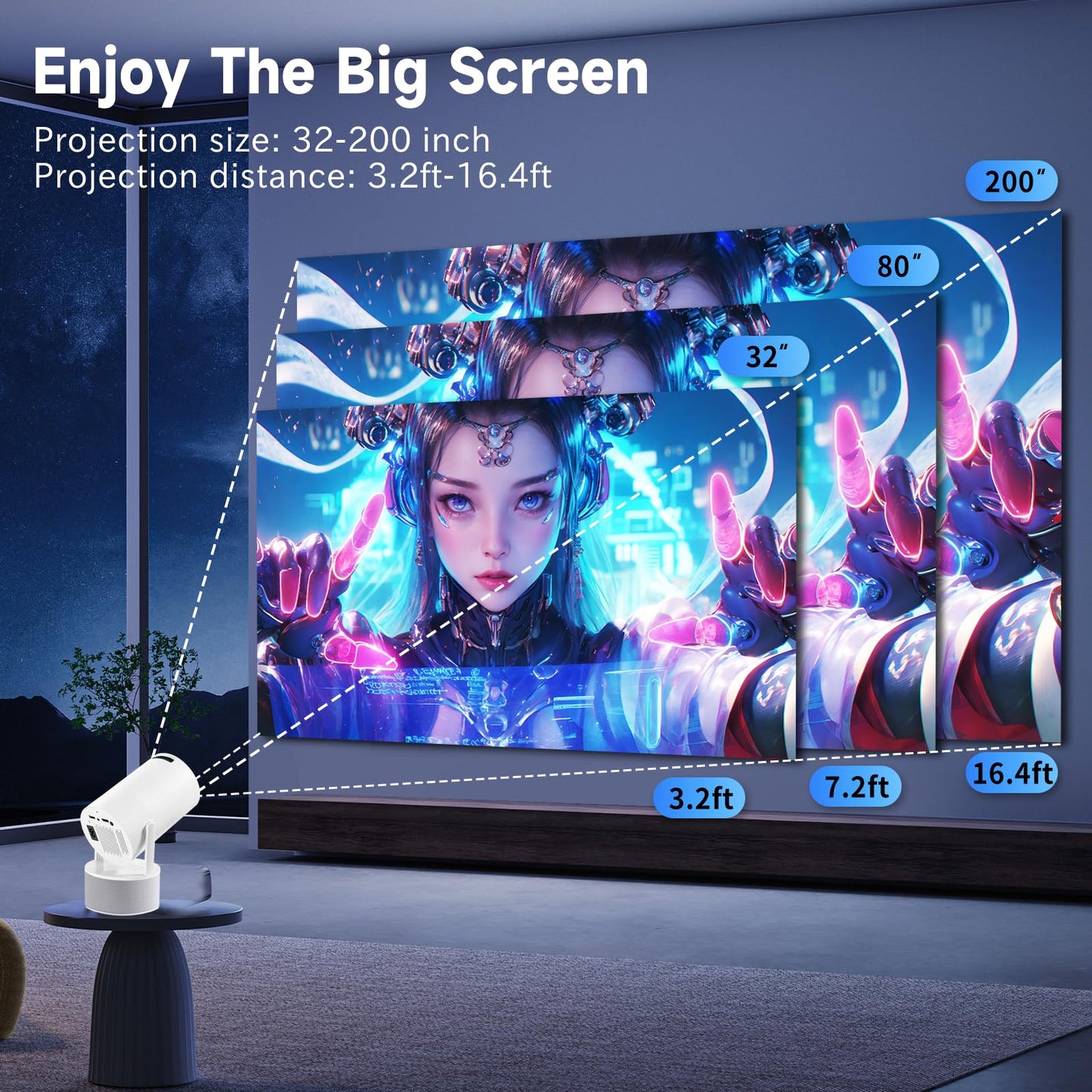 Mini Proyector 4K 1080P, Proyector Port?til con Karaoke, Wifi 6, Bluetooth 5.0, 200 Ansi, Android 11, Usb y Hdmi, Proyectores con Dos Micr?fonos Compatible con Smartphone/tabletas/pc/tv Stick/xbox/ps5