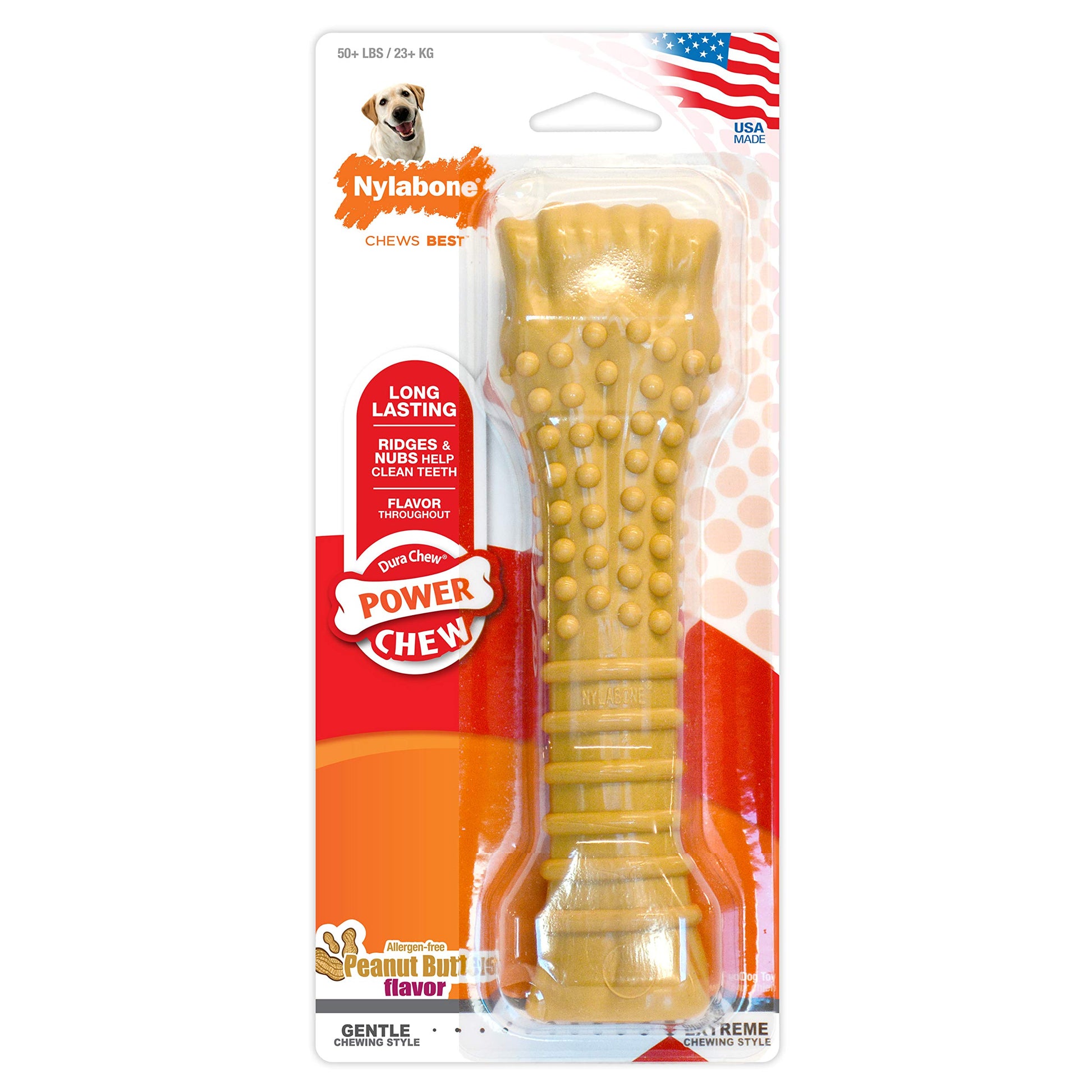 Hueso de Perro Nylabone Mantequilla de Maní Resistente para Masticadores Agresivos Talla XL/Souper