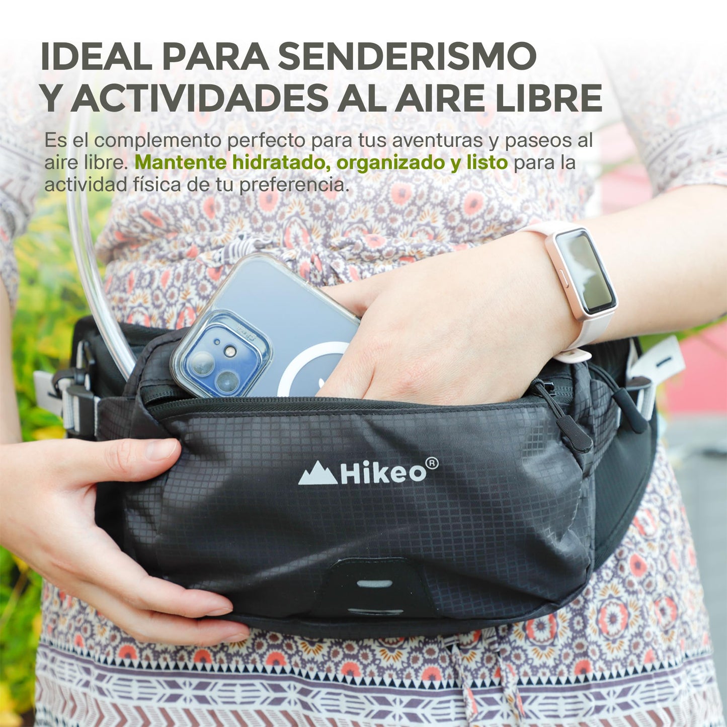 Hikeo Cangurera de Hidratación de 1.5 litros para Ciclismo, Correr y Actividades al Aire Libre, Riñonera Deportiva, Cangurera para Mujer y Hombre con Múltiples Compartimentos y Manguera Antiderrames