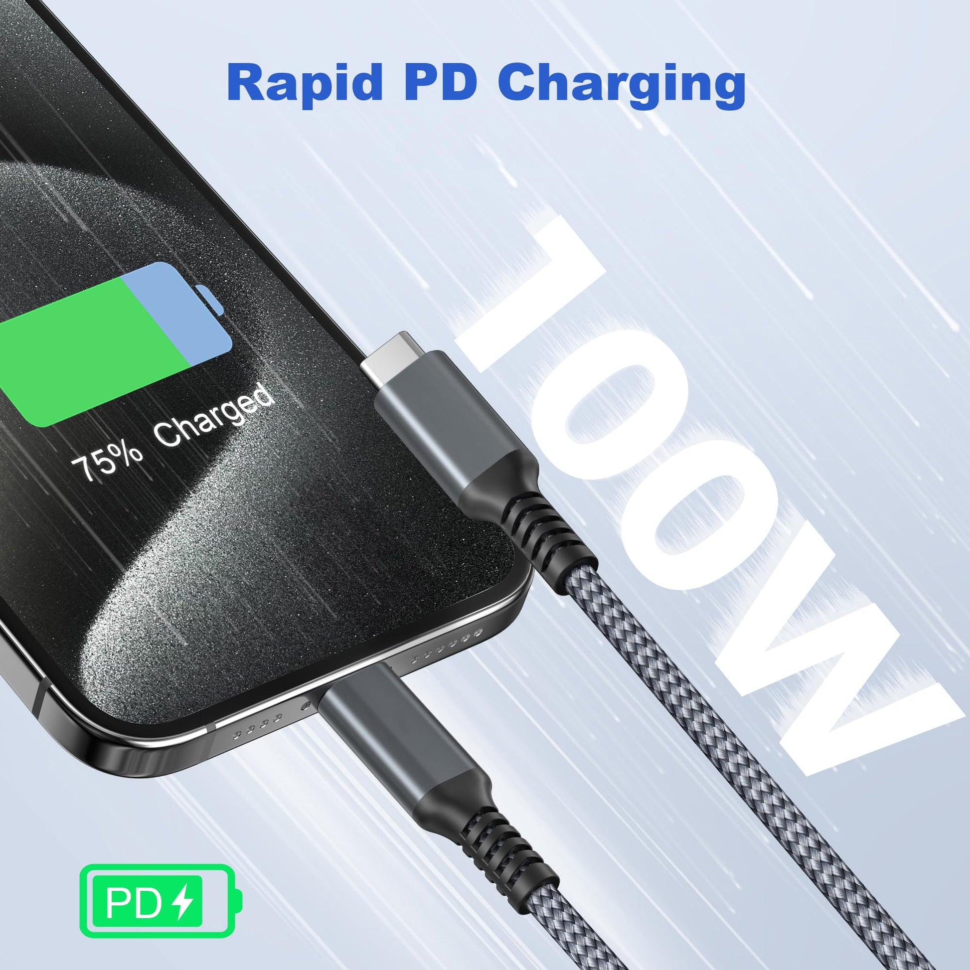 Basesailor Tipo C a C 100W Cable 1M con adaptador USB,Entrega de energía rápida carga de coche PD cable carga para iPhone 16 15 Plus Pro Max,iPad Pro Air 5 4 Mini 6,Samsung Galaxy S24 S23 S22 FE Ultra