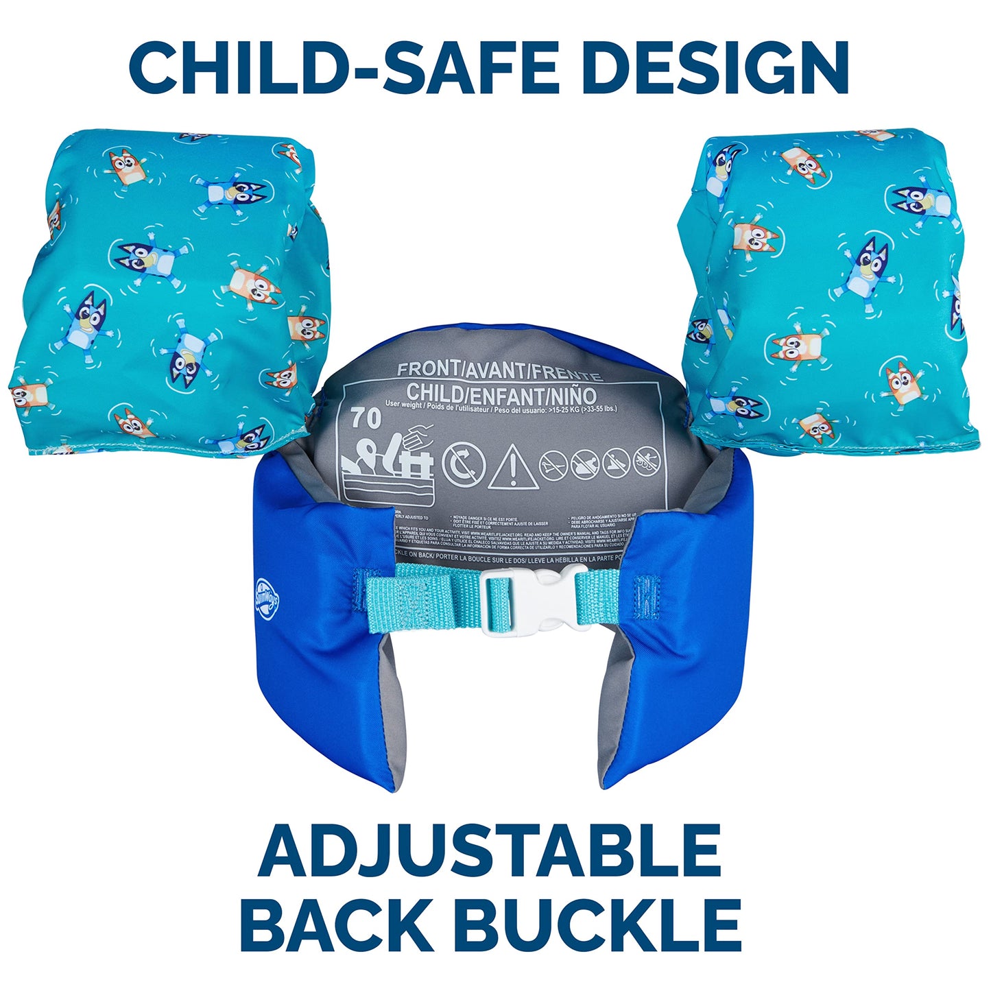 Chaleco Salvavidas SwimWays Azul Aprobado por la Guardia Costera para Niños 33 a 55 Libras