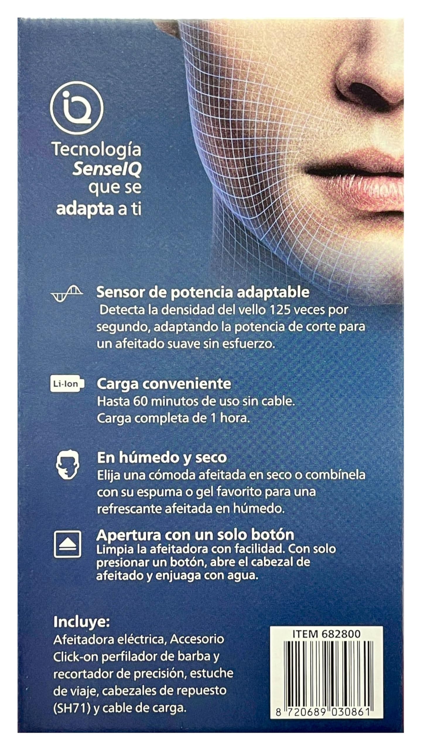 Rasuradora Electrica Philips Shaver Series 6000 Azul con Uso Seco y Húmedo + Estuche de Viaje + Set de Cabezales de Repuesto SH71