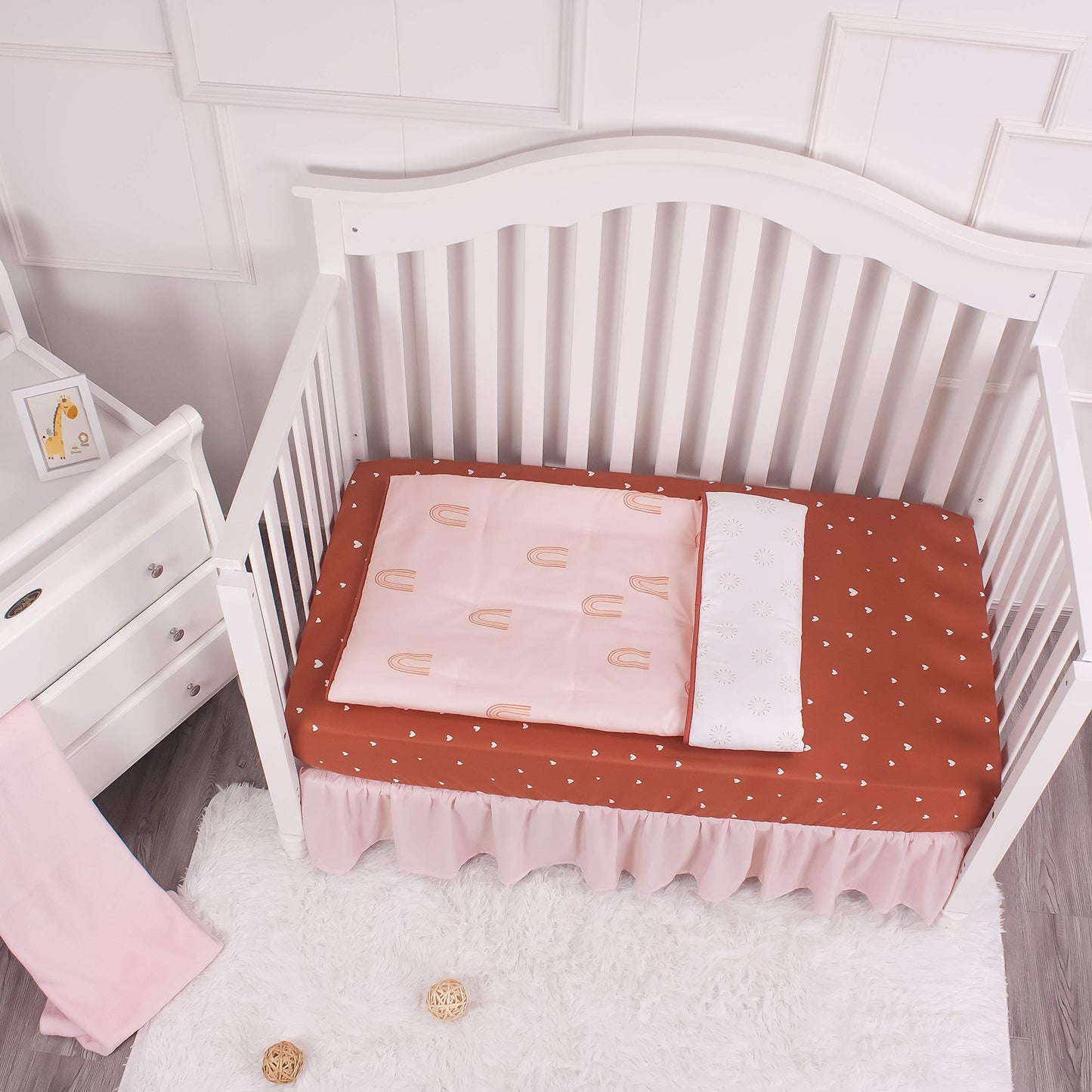 La Premura - Juego de ropa de cama para cuna de bebé, diseño bohemio y arcoíris, 3 piezas, tamaño estándar, color café y natural