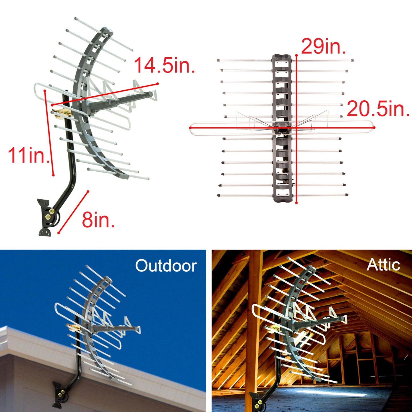 GE Antena de TV para Exteriores, Largo Alcance, Resistente a la Interperie, Compatible con 4K, 1080p, UHF, VHF, Antena Digital HDTV, Montaje Tipo J para Variedad de Montajes, Multiples TVs, 29884