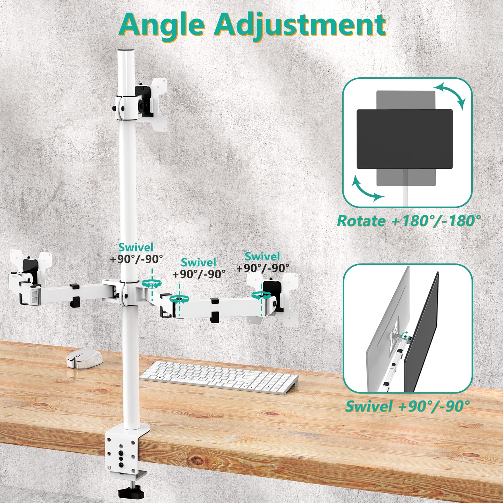 Soporte de Monitores Triple WALI Blanco Ajustable para Tres Pantallas de Hasta 27 Pulgadas
