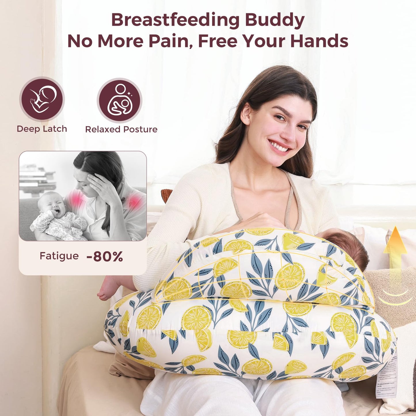 Momcozy Almohada de lactancia con protección de seguridad innovadora para la lactancia materna - Almohadas de alimentación más anchas para mayor soporte para mamá y bebé - Lactancia más fácil y sin