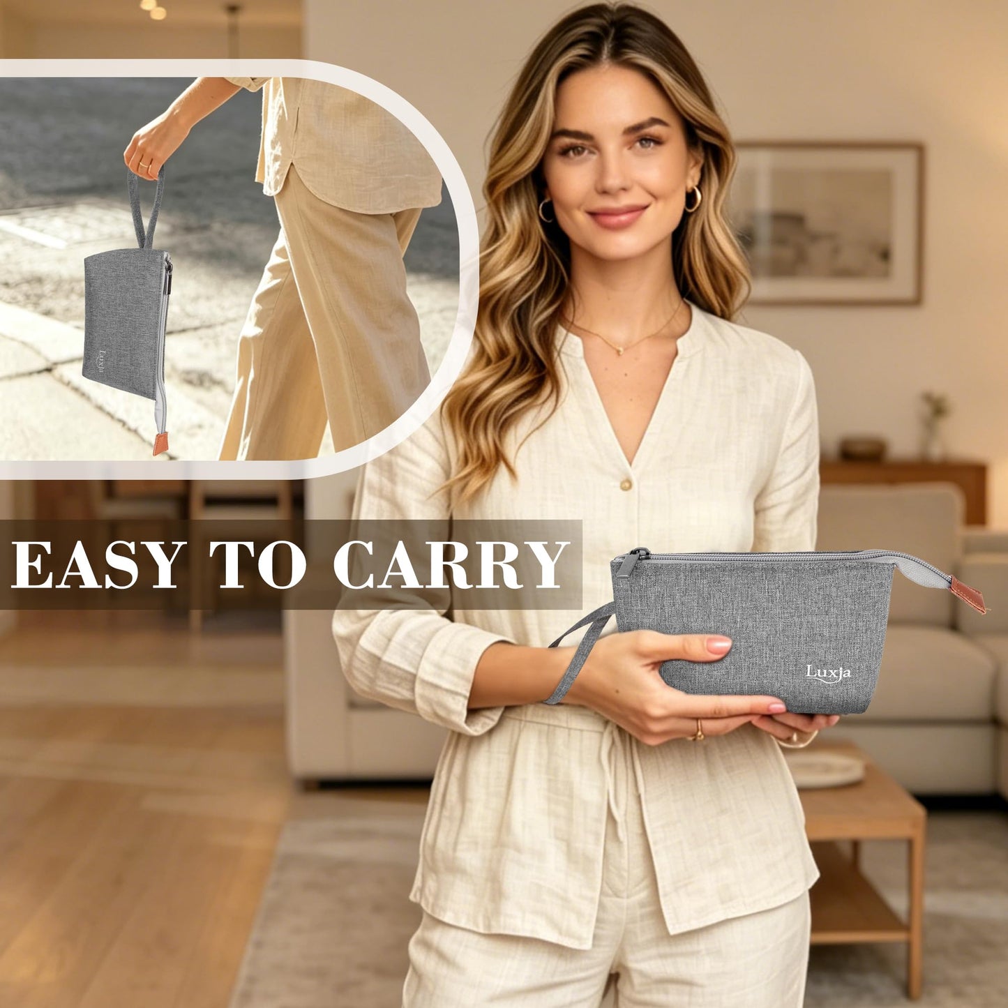 Luxja Essential Oil Carrying Bag - Holds 8 Bottles (5ml-15ml, Also Fits for Roller Bottles), Portable Organizer for Essential Oil and Small Accessories, Gray