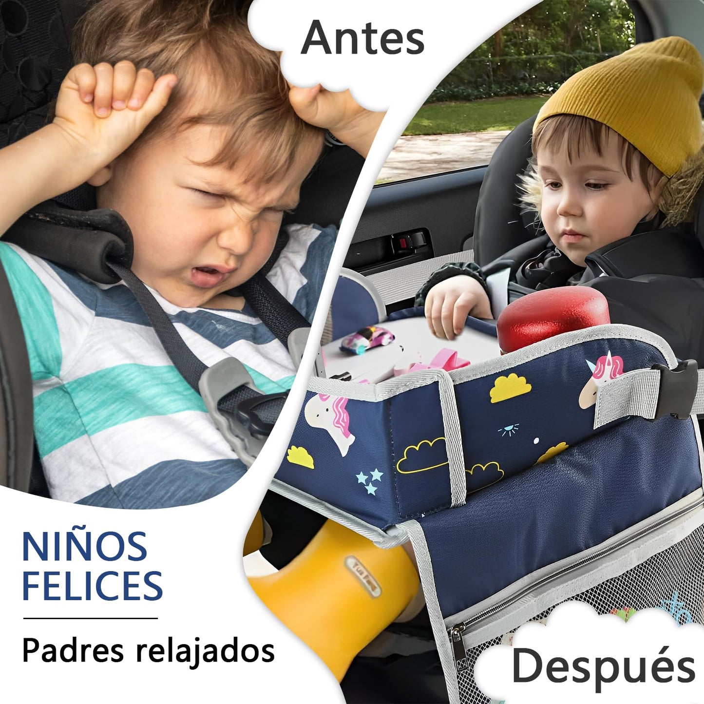 TDVCVZSD Mesa de actividades de viaje para niños,bandeja para asiento automóvil,con kit de pintura y bolsa almacenamiento,plegable y con almacenamiento,imprescindible para viajar automóviles y aviones (Pegaso + Dragón Azul)