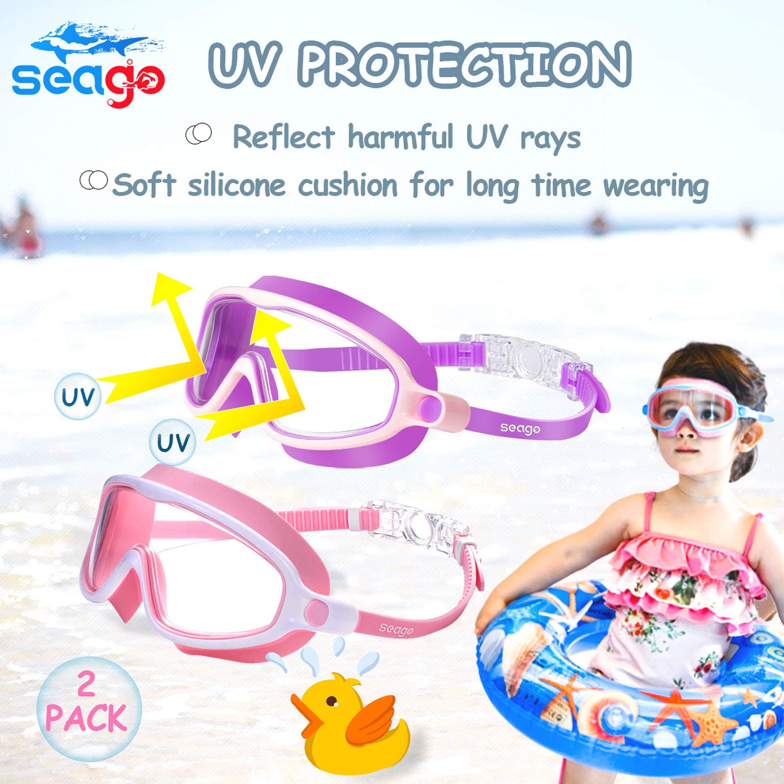 Anteojos de Natación Seago Azul con Antivaho y Antirayos UV para Niños (2 Unidades)