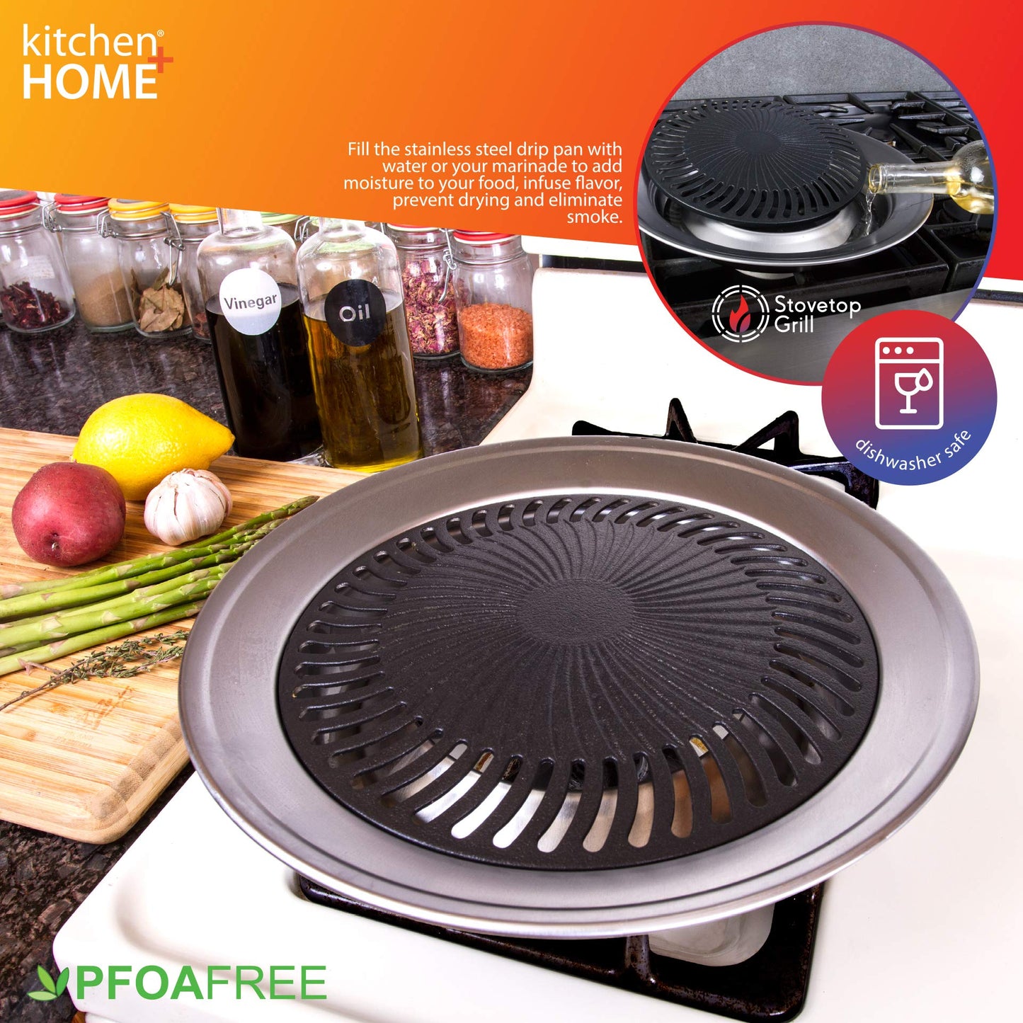 Cocina + Home Stove - Barbacoa interior sin humo, acero inoxidable con doble capa antiadherente