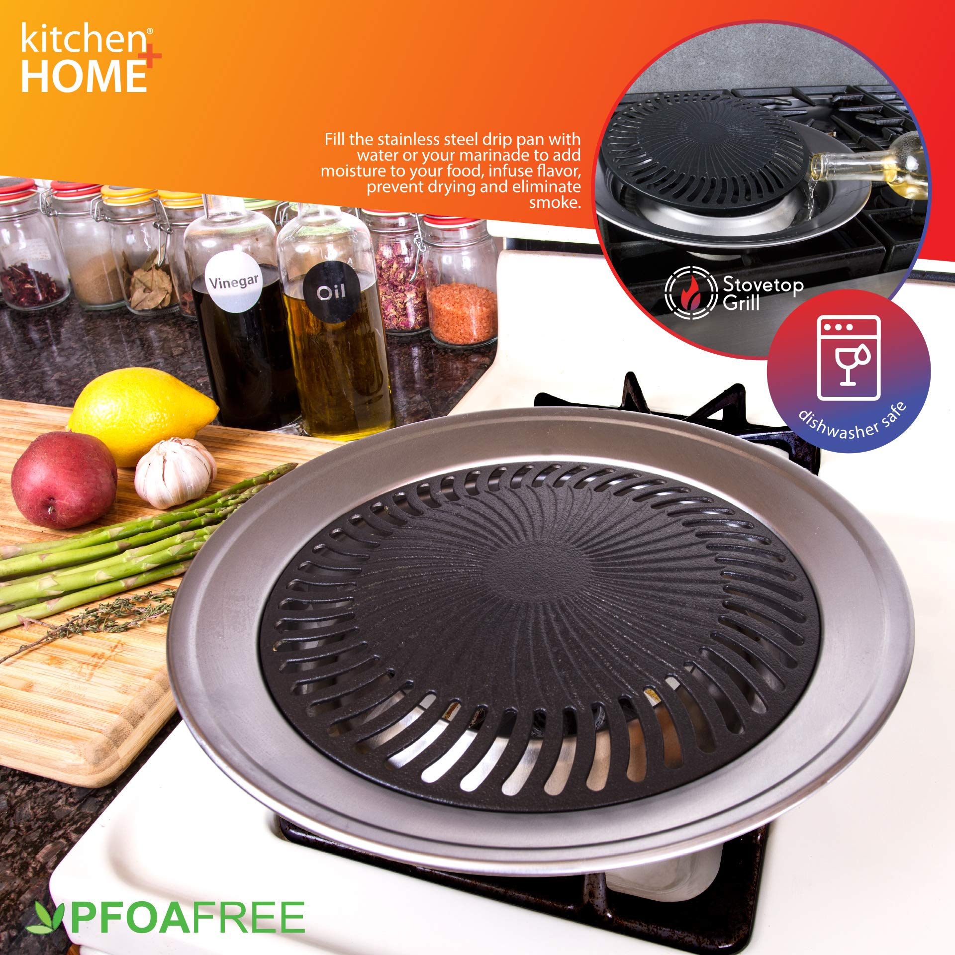 Cocina + Home Stove - Barbacoa interior sin humo, acero inoxidable con doble capa antiadherente